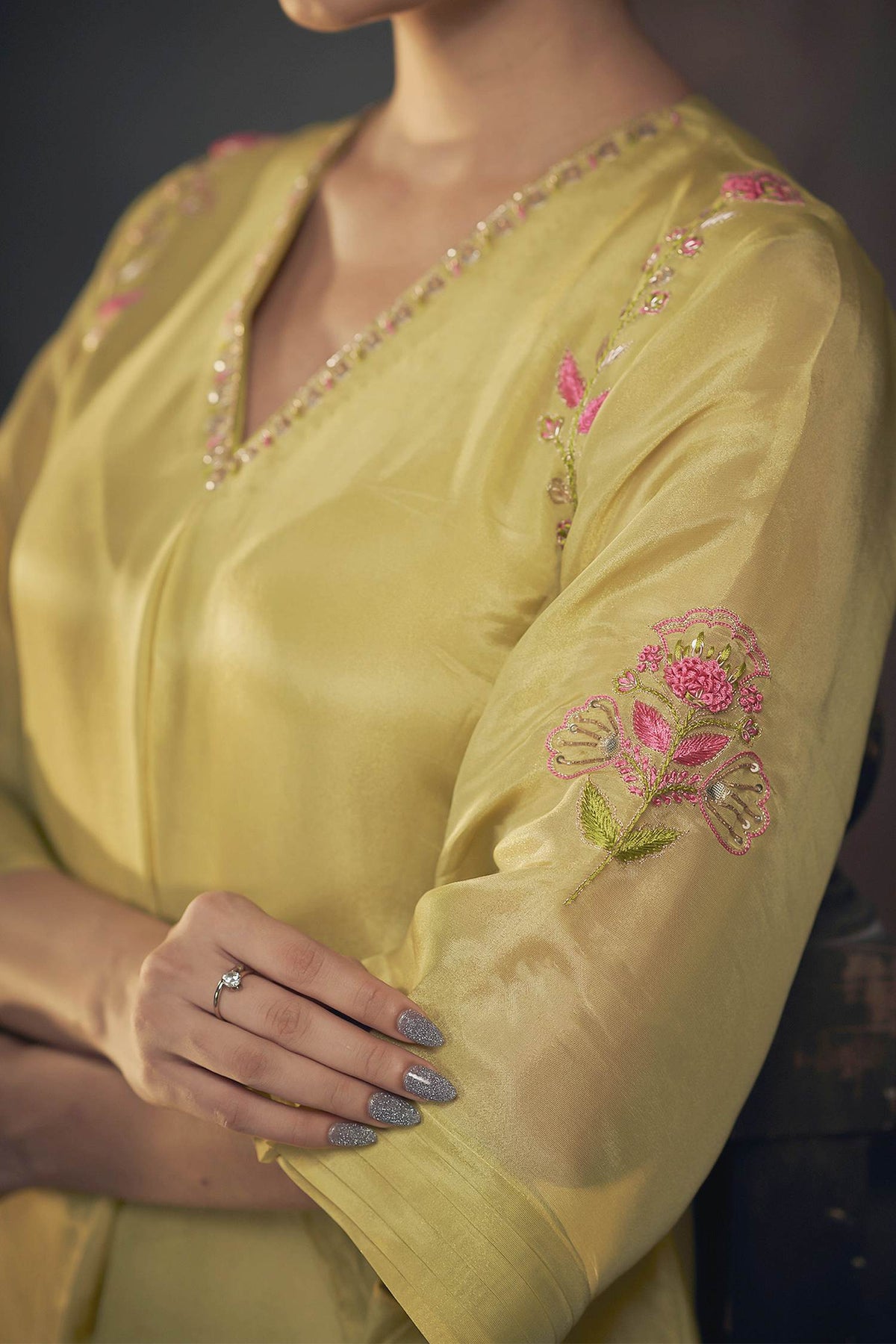 Hirika & Dhruti Green Tissue Floral Butta Embroidered Kurta Pant Set For Kids Online at Aza Fashions