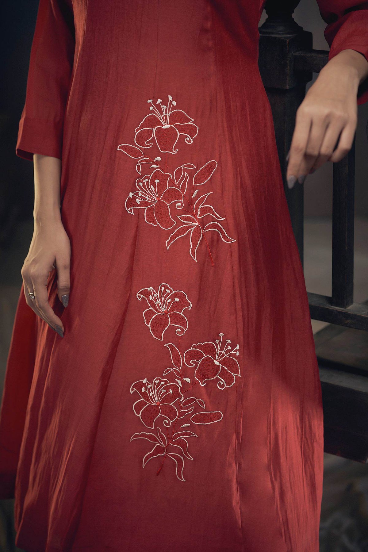 Hirika & Dhruti Red Chanderi Flower Pattern Kurta And Pant Set For Kids Online at Aza Fashions
