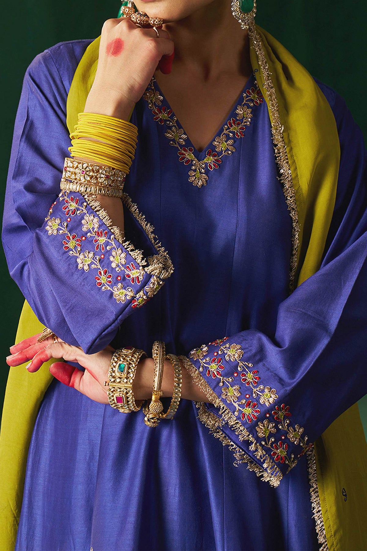 Shop Hirika & Dhruti Blue Marodi Work Kurta Set For Kids Online at Aza Fashions