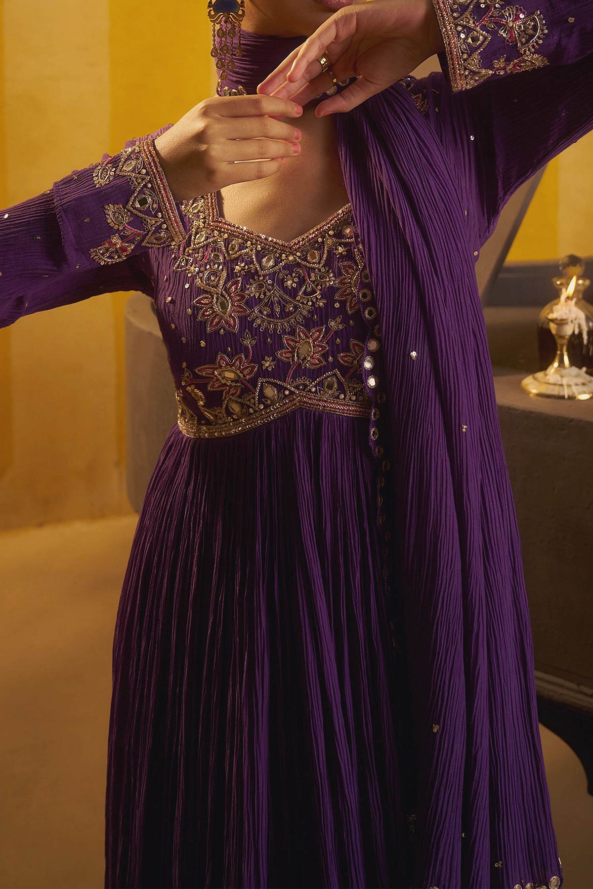 Buy Hirika & Dhruti Purple Hand Pleated Anarkali And Mirror Dupatta For Kids Online at Aza Fashions