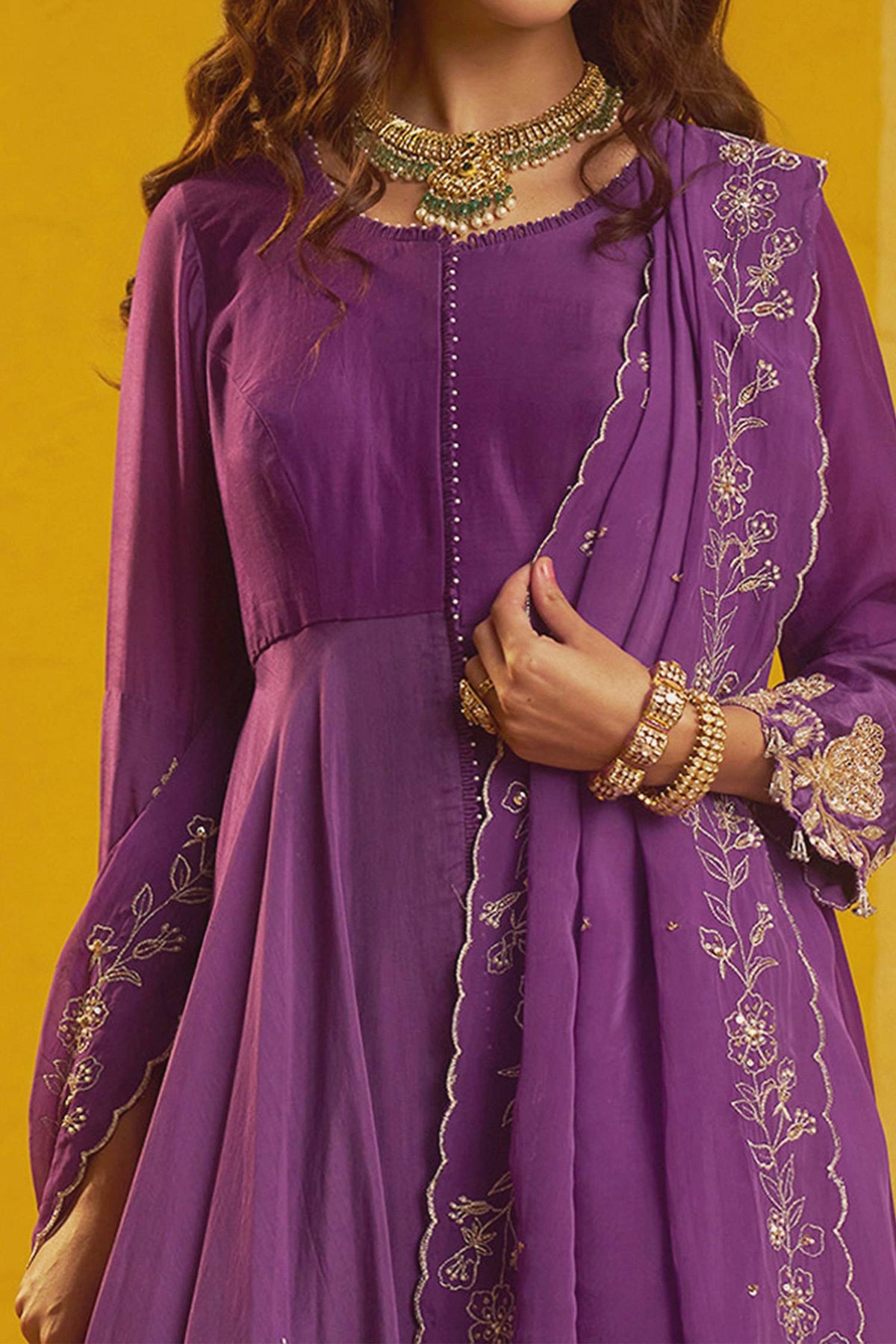 Buy Hirika & Dhruti Purple Hand Embroidered Anarkali Sharara Set With Dupatta For Kids