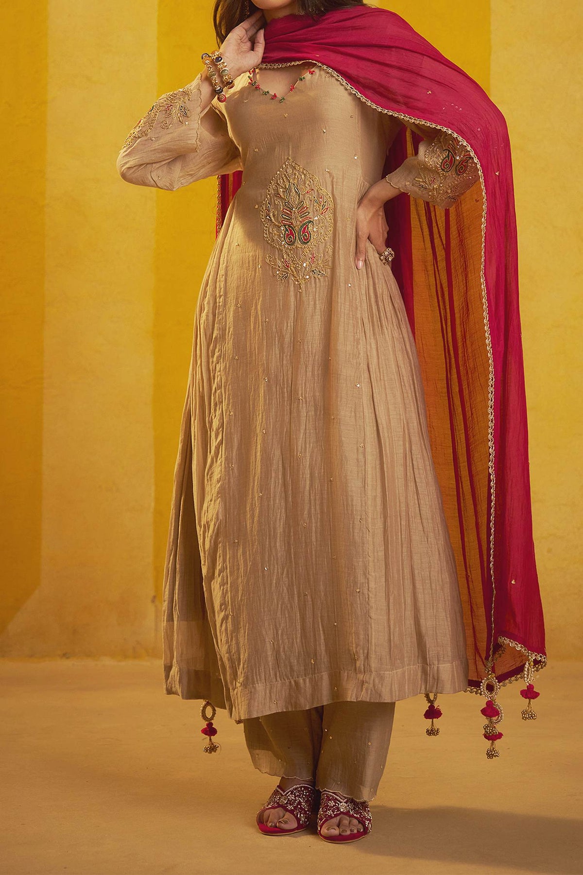 Hirika & Dhruti Brown Marodi Work Kurta Tikki Chitta Pant And Dupatta For Kids Online at Aza Fashions