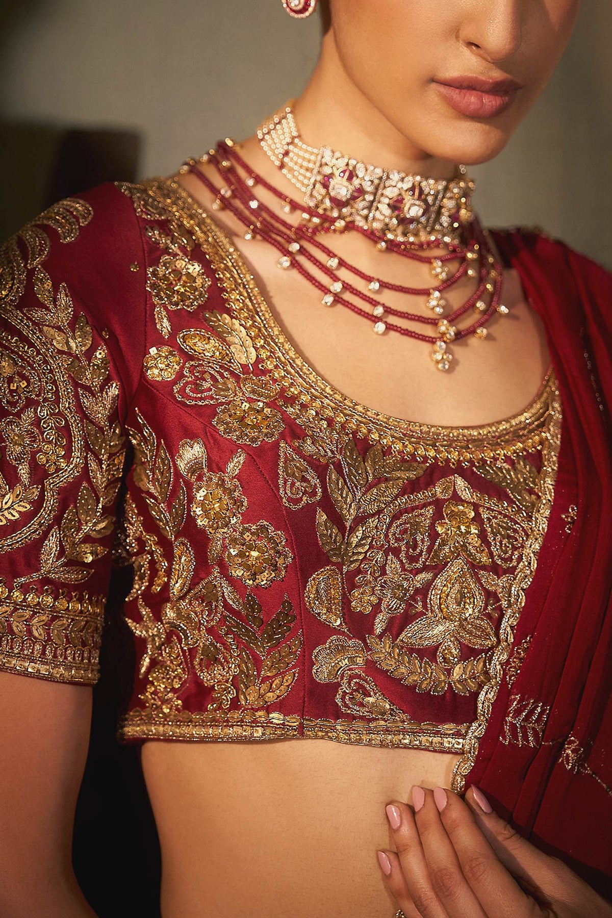 Hirika & Dhruti Red Fankaar Hand Work Organza Saree And Blouse Set For Kids Online at Aza Fashions
