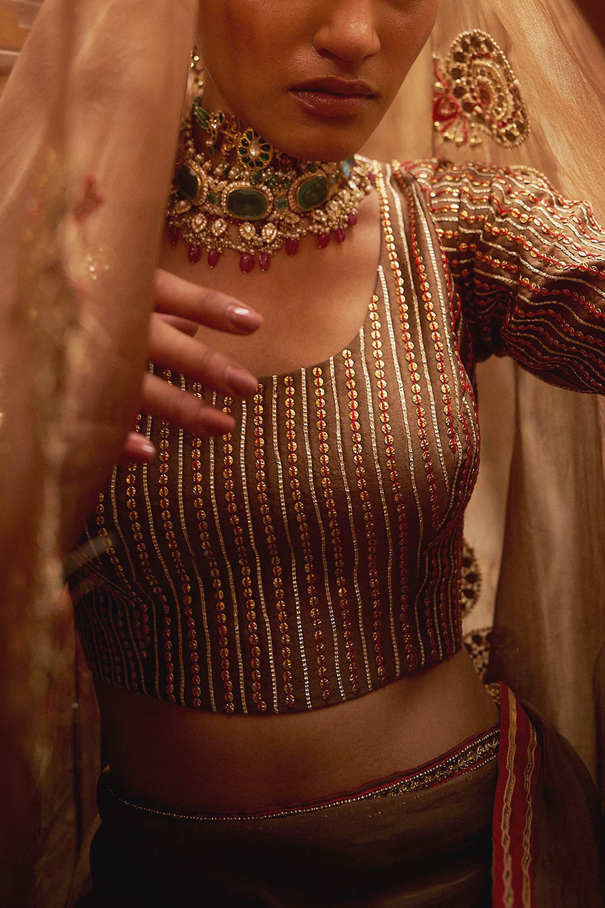 Buy Hirika & Dhruti Brown Lehar Saree With Embroidered Blouse For Kids Online at Aza Fashions