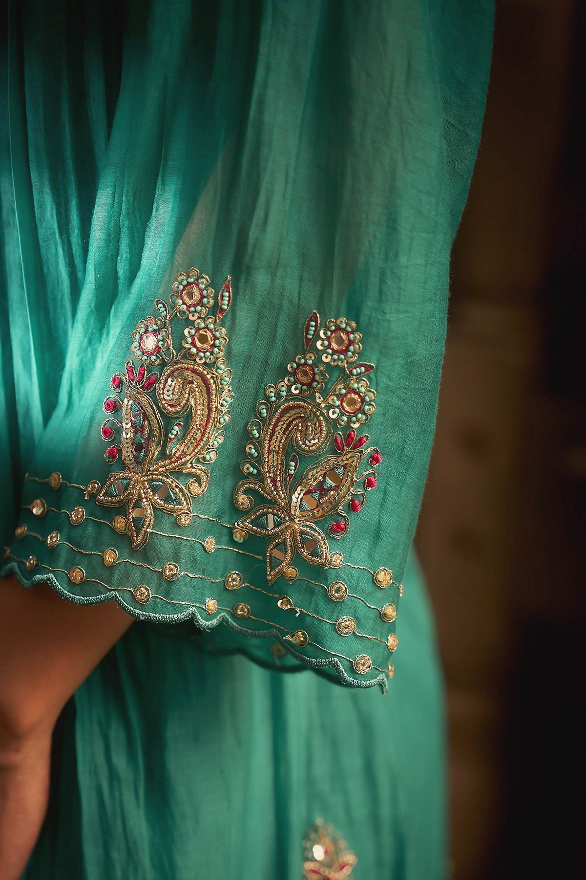 Hirika & Dhruti Aqua Scattered Butti Embroidered Anarkali Set For Kids Online at Aza Fashions