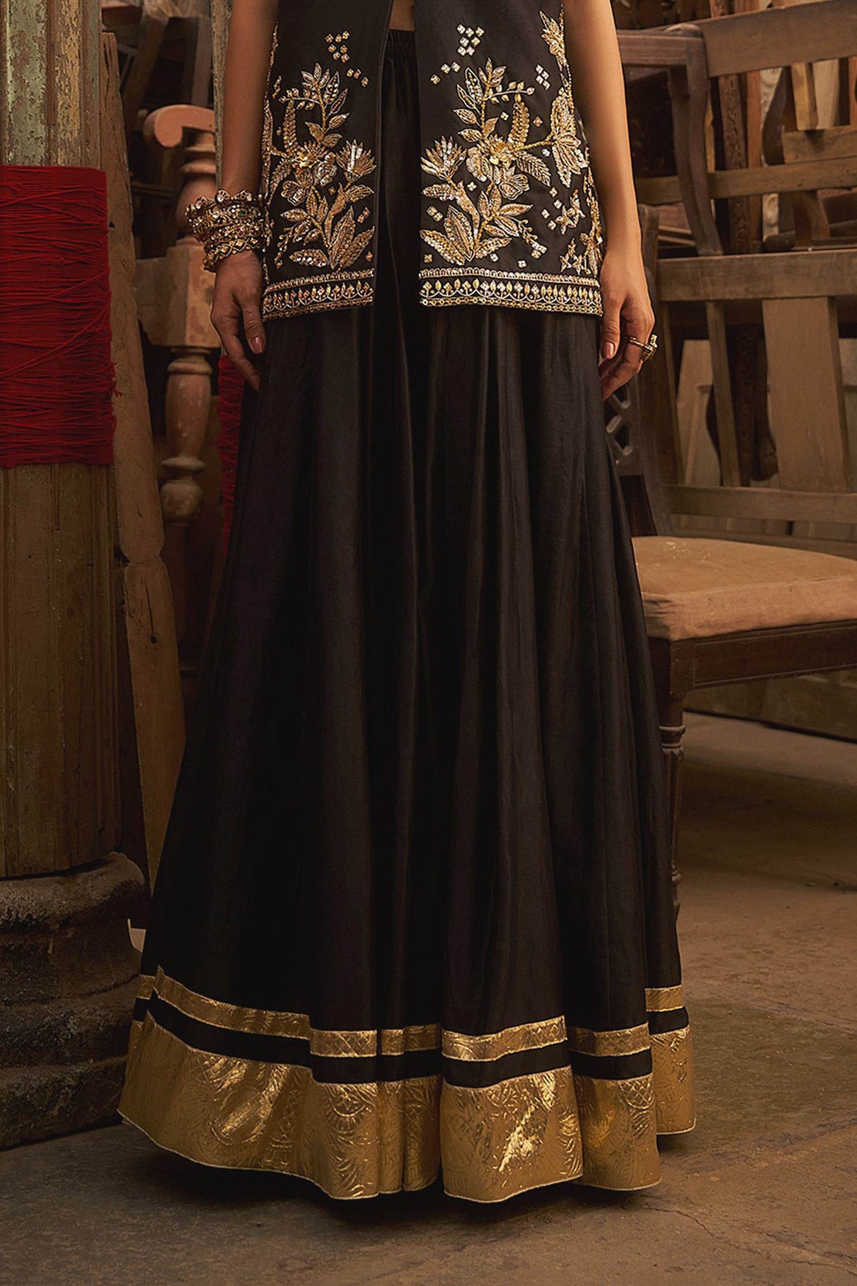 Shop Hirika & Dhruti Black Hand Embroidered Jacket And Kali Sharara Set For Kids