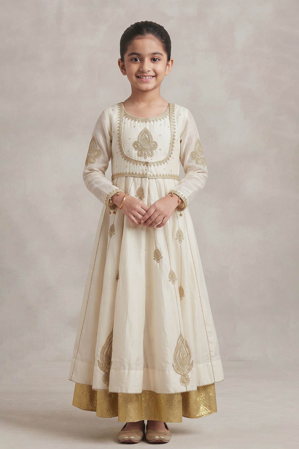 Buy Hirika & Dhruti Off White Badla Hand Work Anarkali With Long Jacket For Kids at Aza Fashions
