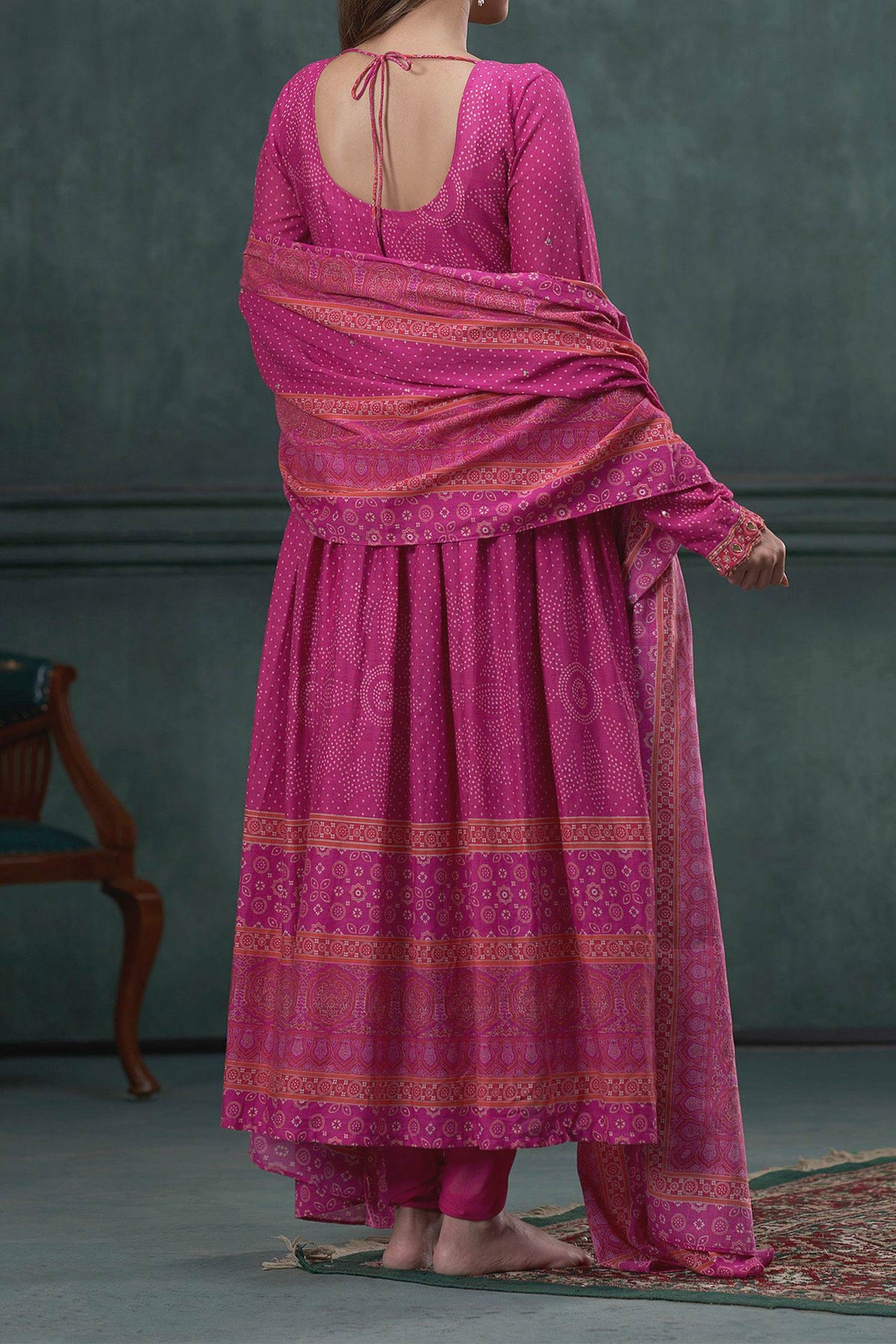 Shop Hirika & Dhruti Pink Churidar Lycra Stretch, Anarkali And Dupatta Cotton Print Set For Kids at Aza Fashions