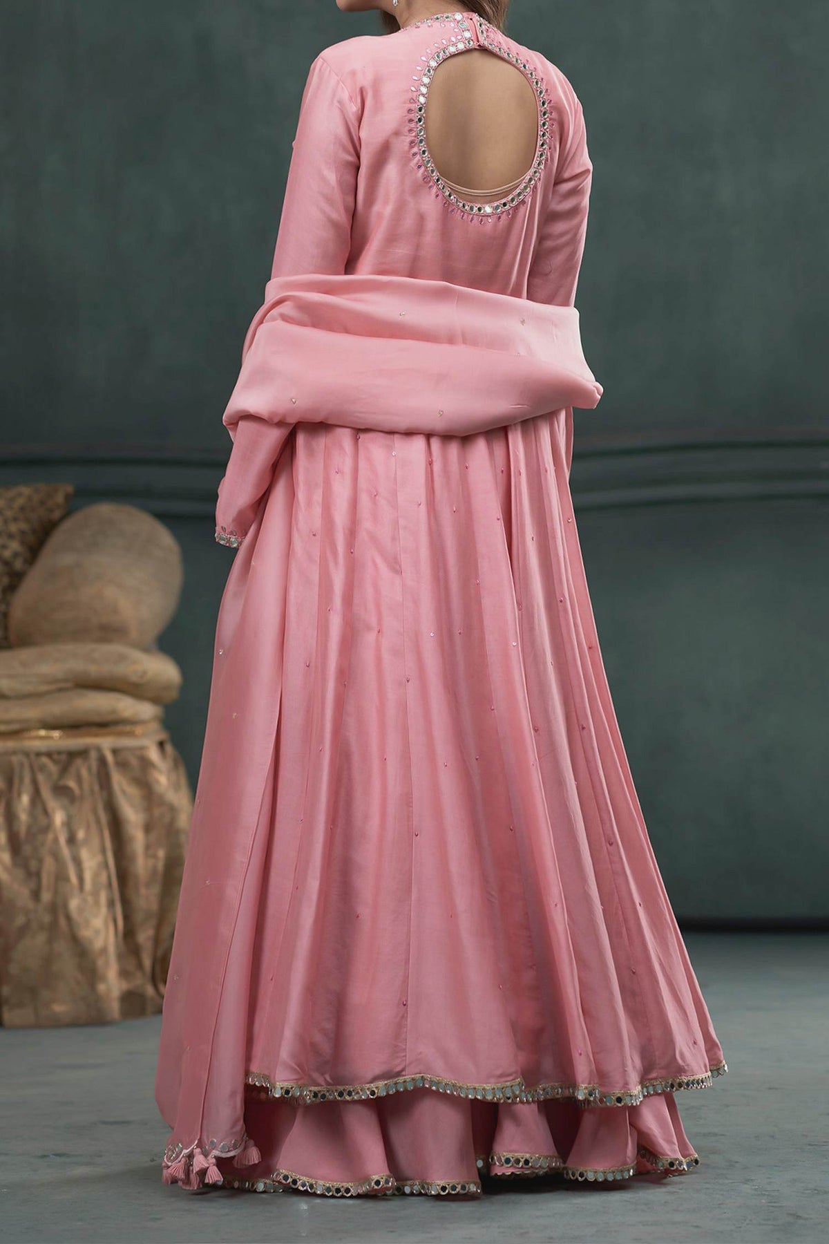 Shop Hirika & Dhruti Pink Dupatta Organza Silk, Anarkali And Sharara Monga Hand Embroidered & Set For Kids at Aza Fashions
