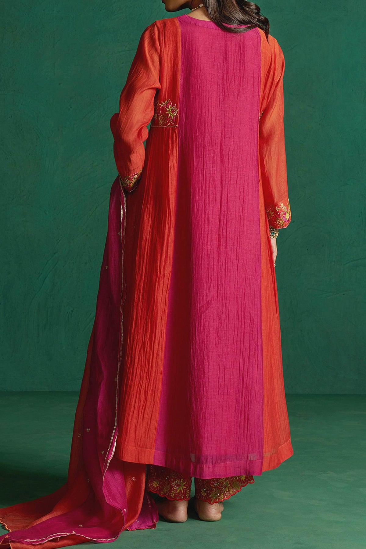 Shop Hirika & Dhruti Rust Two Tone Embroidered Kurta Set For Kids at Aza Fashions