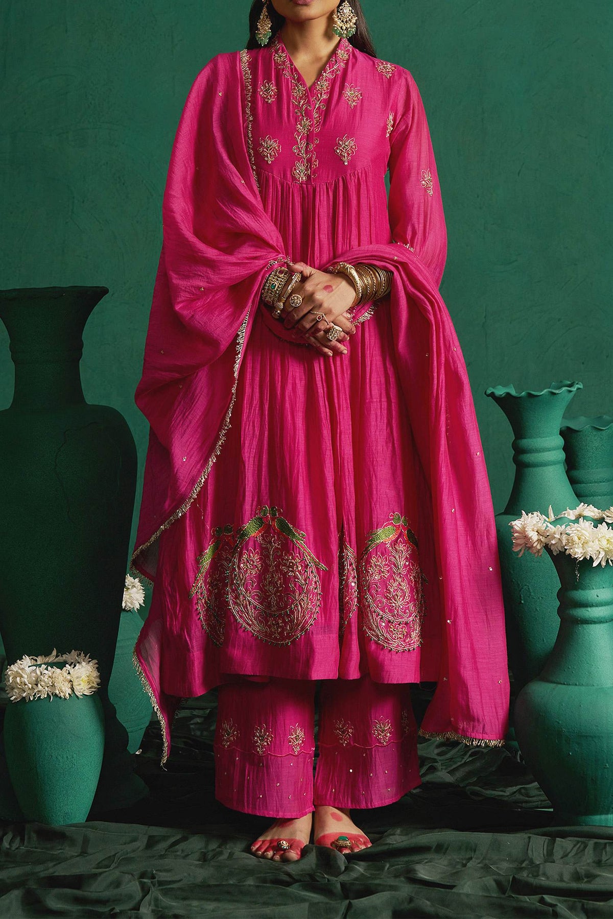 Shop Hirika & Dhruti Pink Marodi Work Anarkali Set For Kids at Aza Fashions