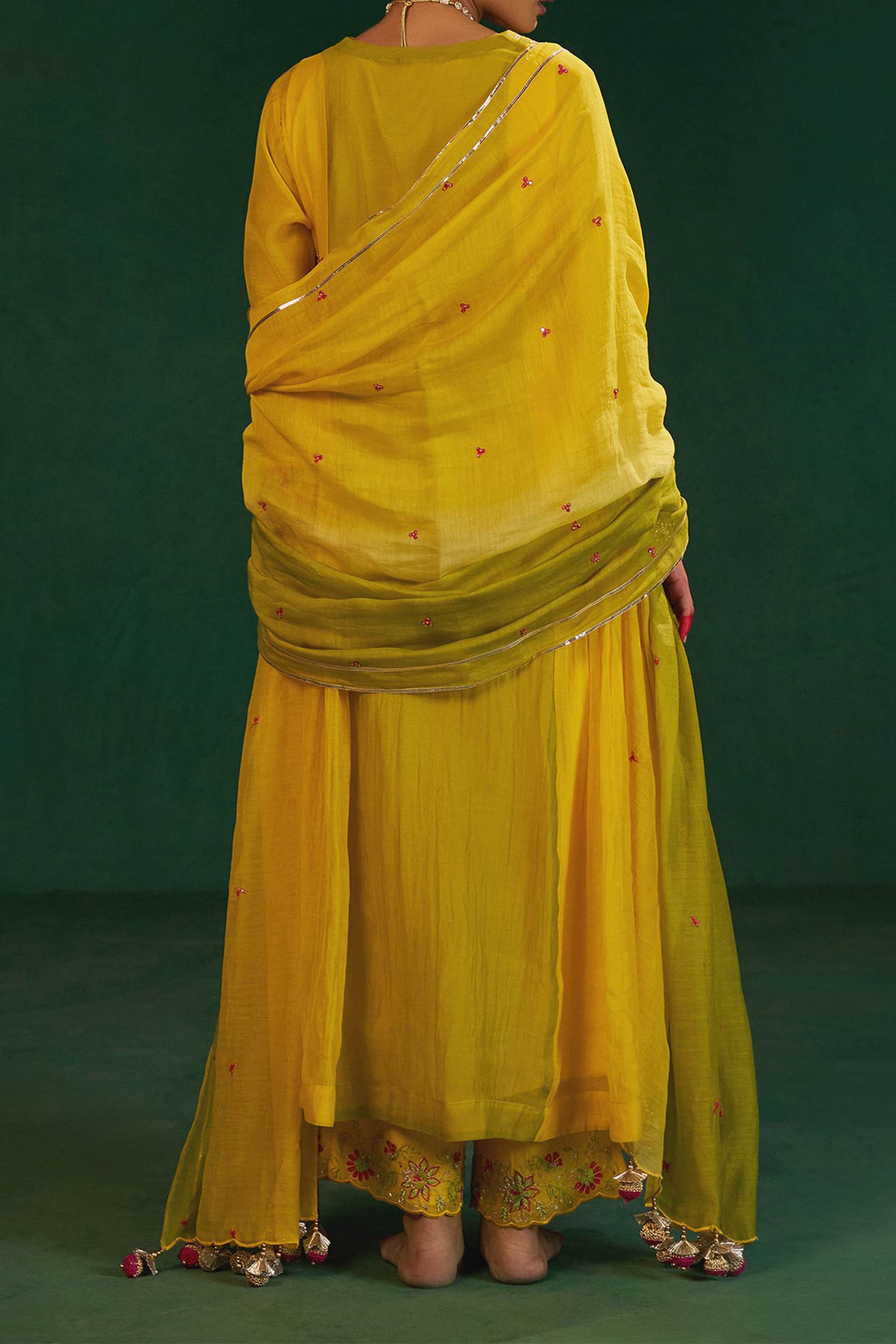 Hirika & Dhruti Yellow Two Tone Hand Embroidered Kurta Pant Set For Kids