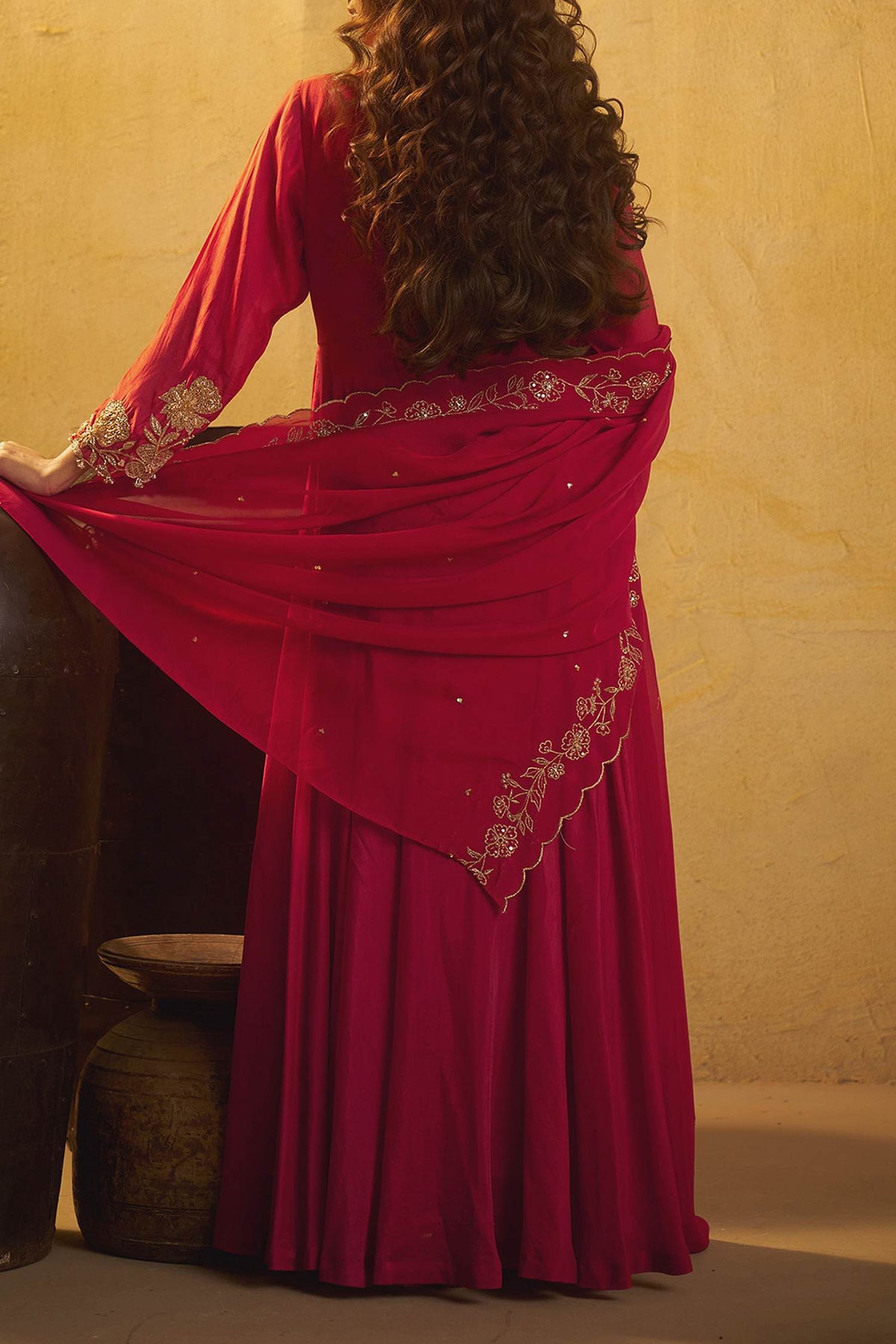Shop Hirika & Dhruti Red Hand Embroidered Anarkali Sharara Set For Kids at Aza Fashions