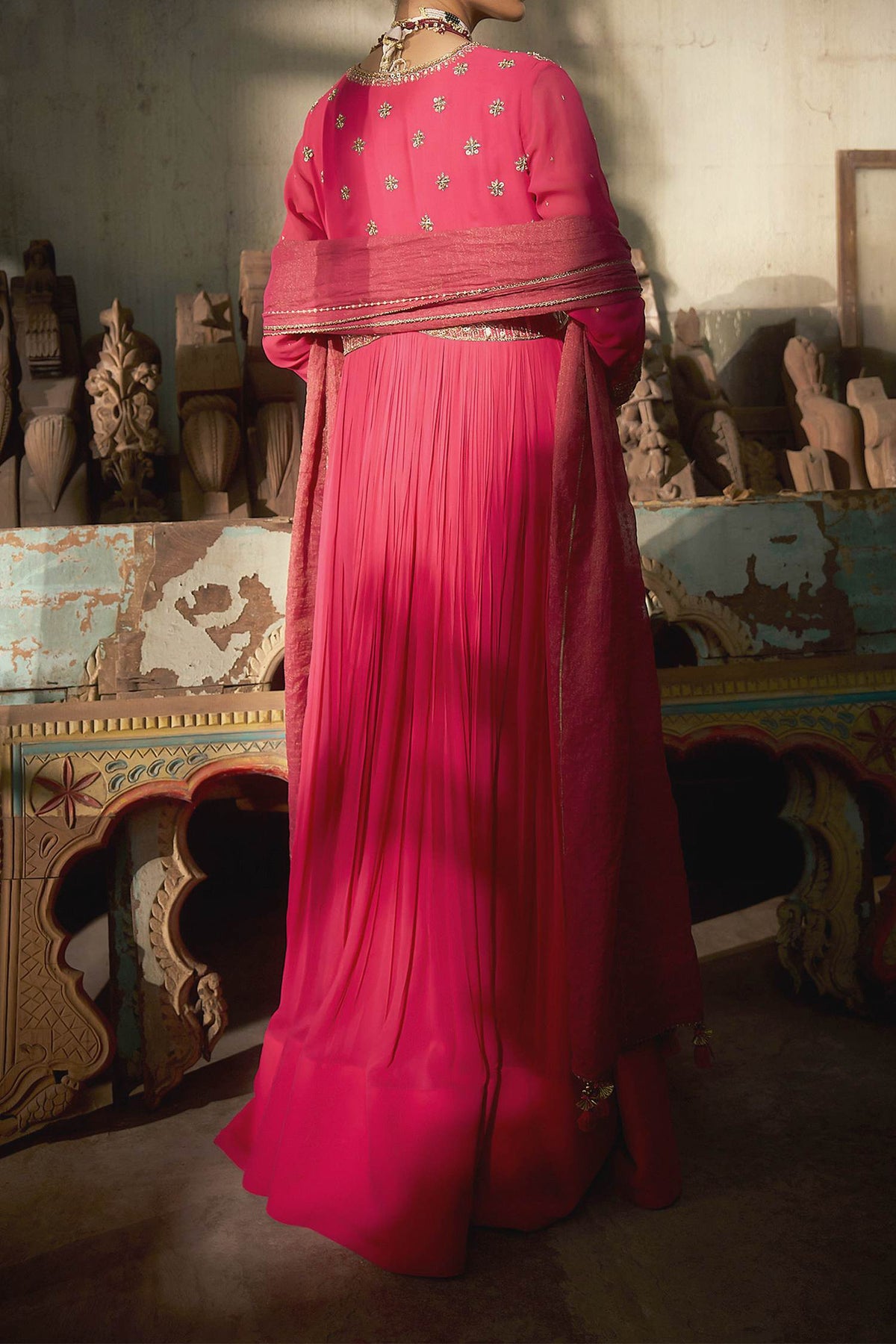 Shop Hirika & Dhruti Pink Embroidered Anarkali And Dupatta Set For Kids at Aza Fashions
