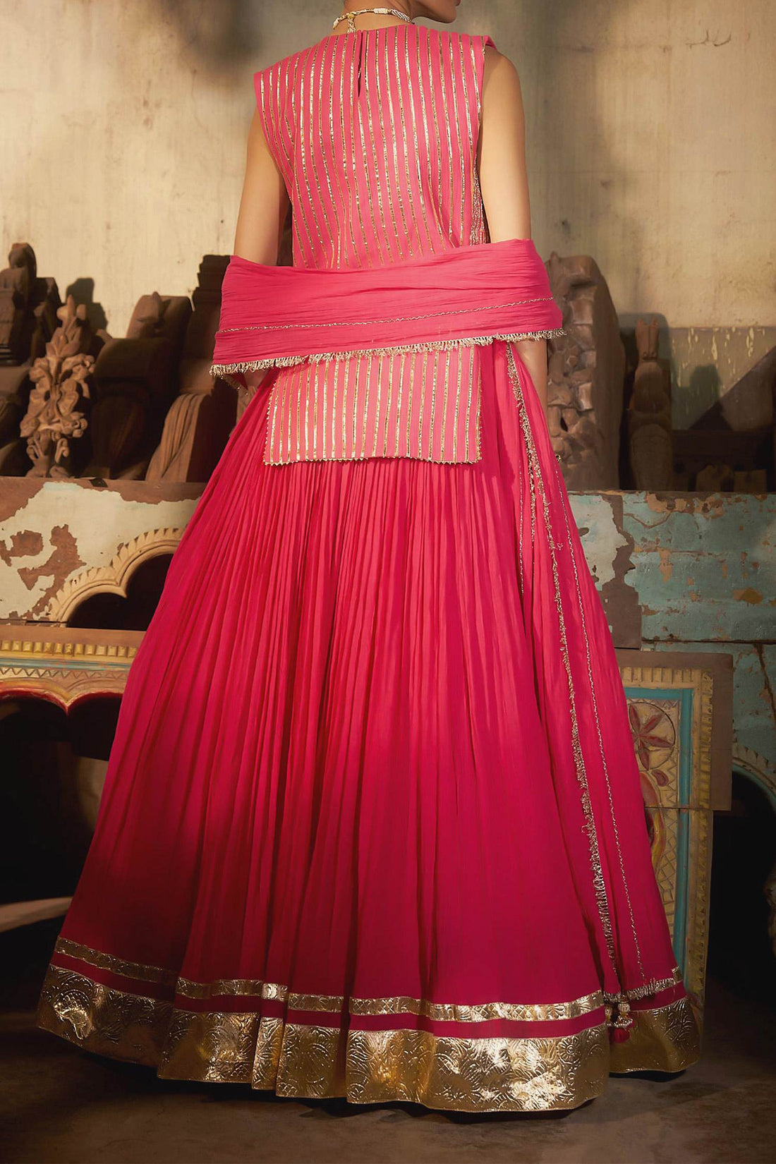 Shop Hirika & Dhruti Pink Zardozi Embroidered Kurta Lehenga Set For Kids at Aza Fashions