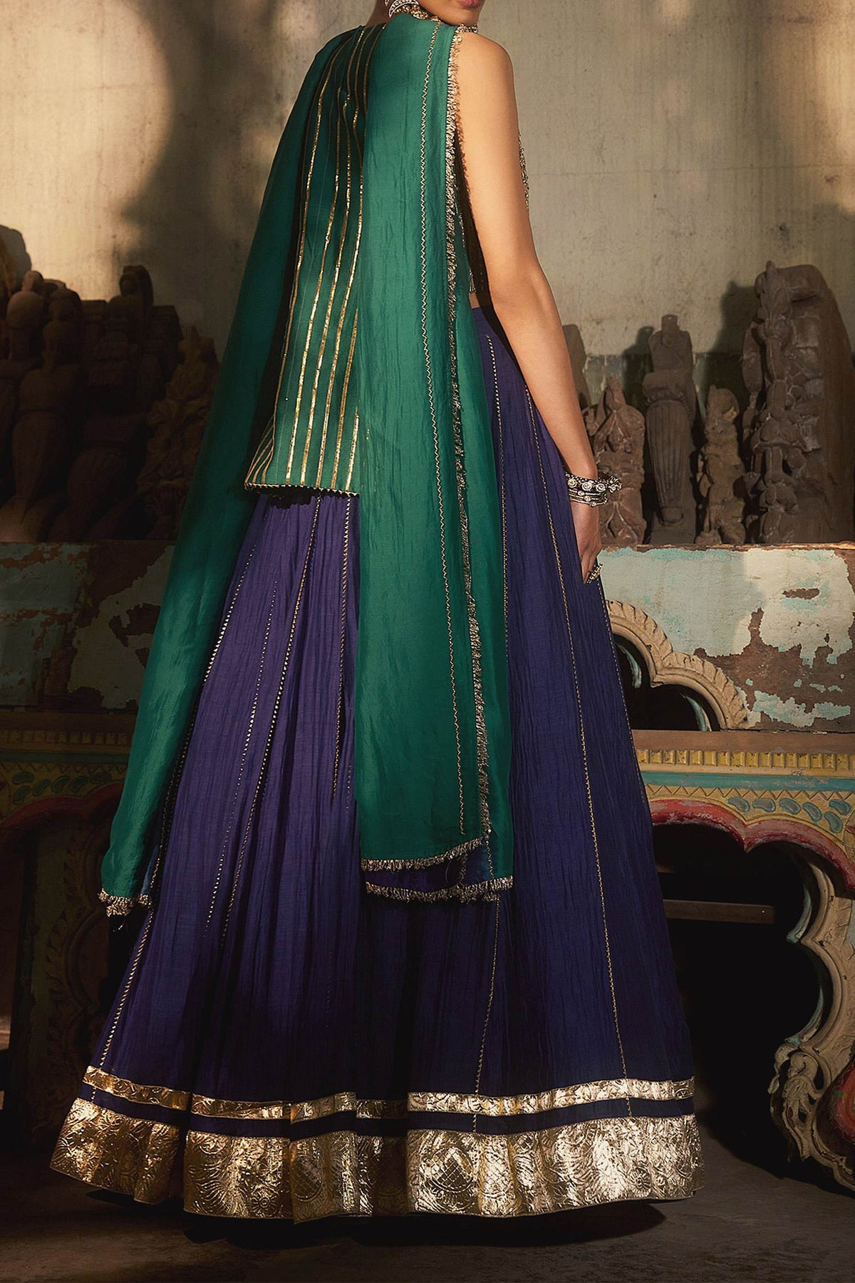 Shop Hirika & Dhruti Blue Zardozi Work Kurta Lehenga Set For Kids at Aza Fashions