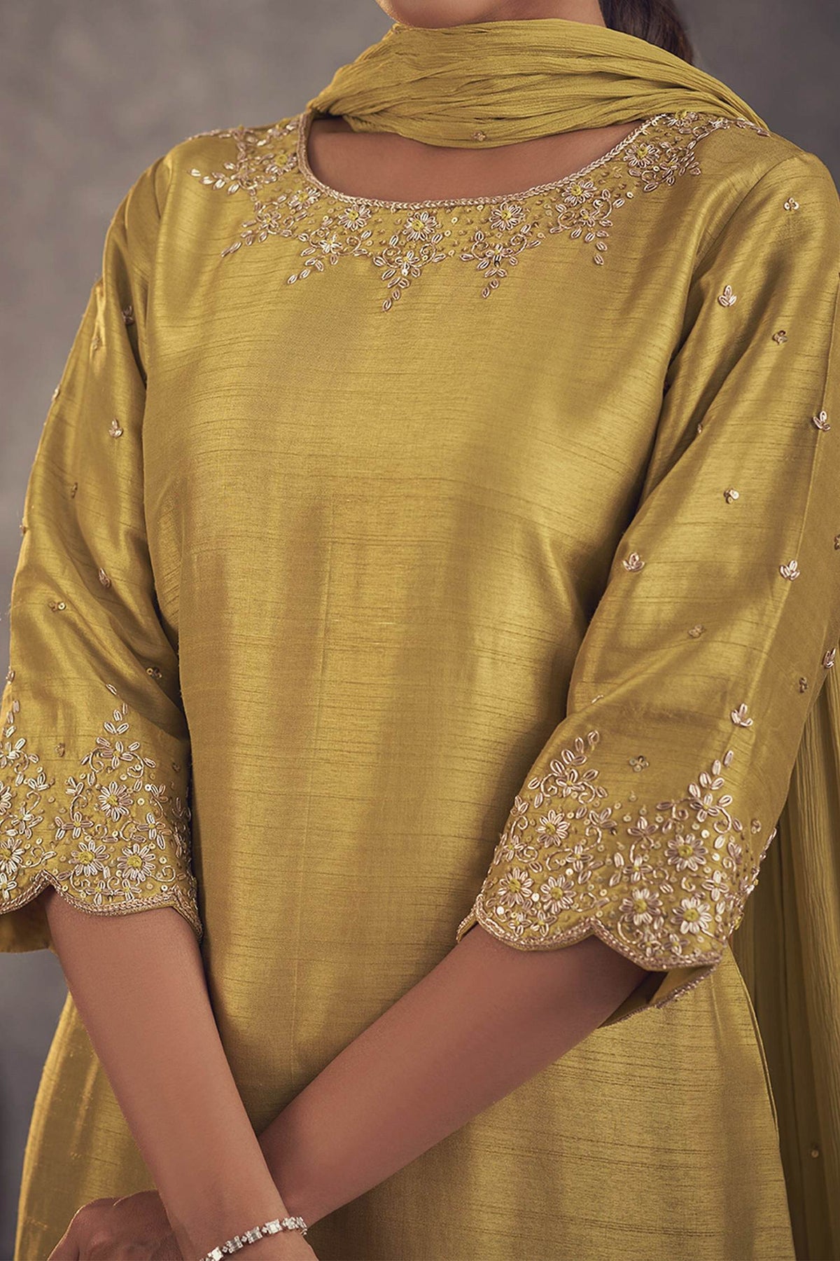 Buy Hirika & Dhruti Green Dupatta Georgette, Gharara Georgette, Inner Embroidered And Layered Set For Kids Online at Aza Fashions