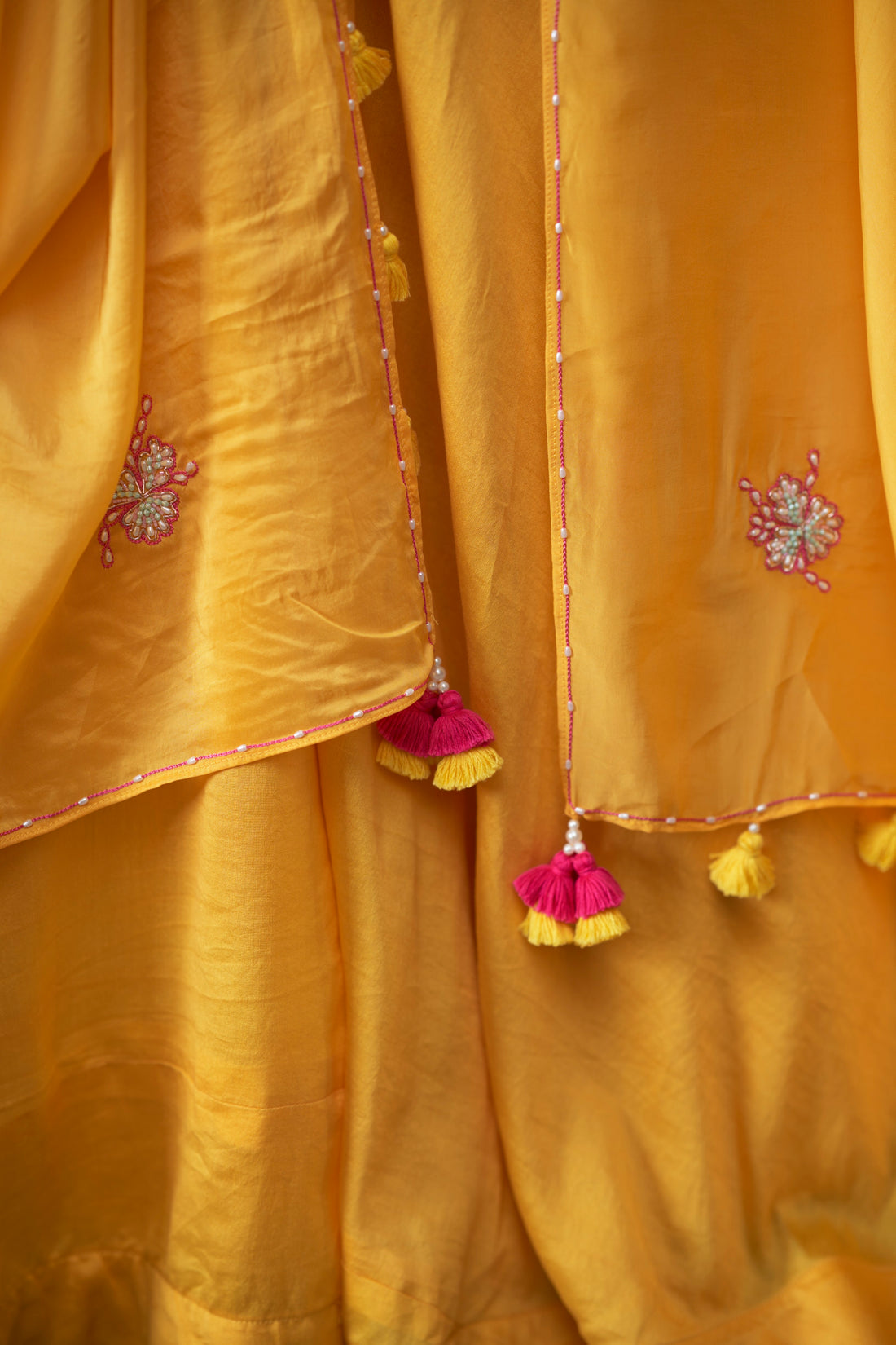 Yellow Silk Chanderi Paisely Work Ghaghra Set