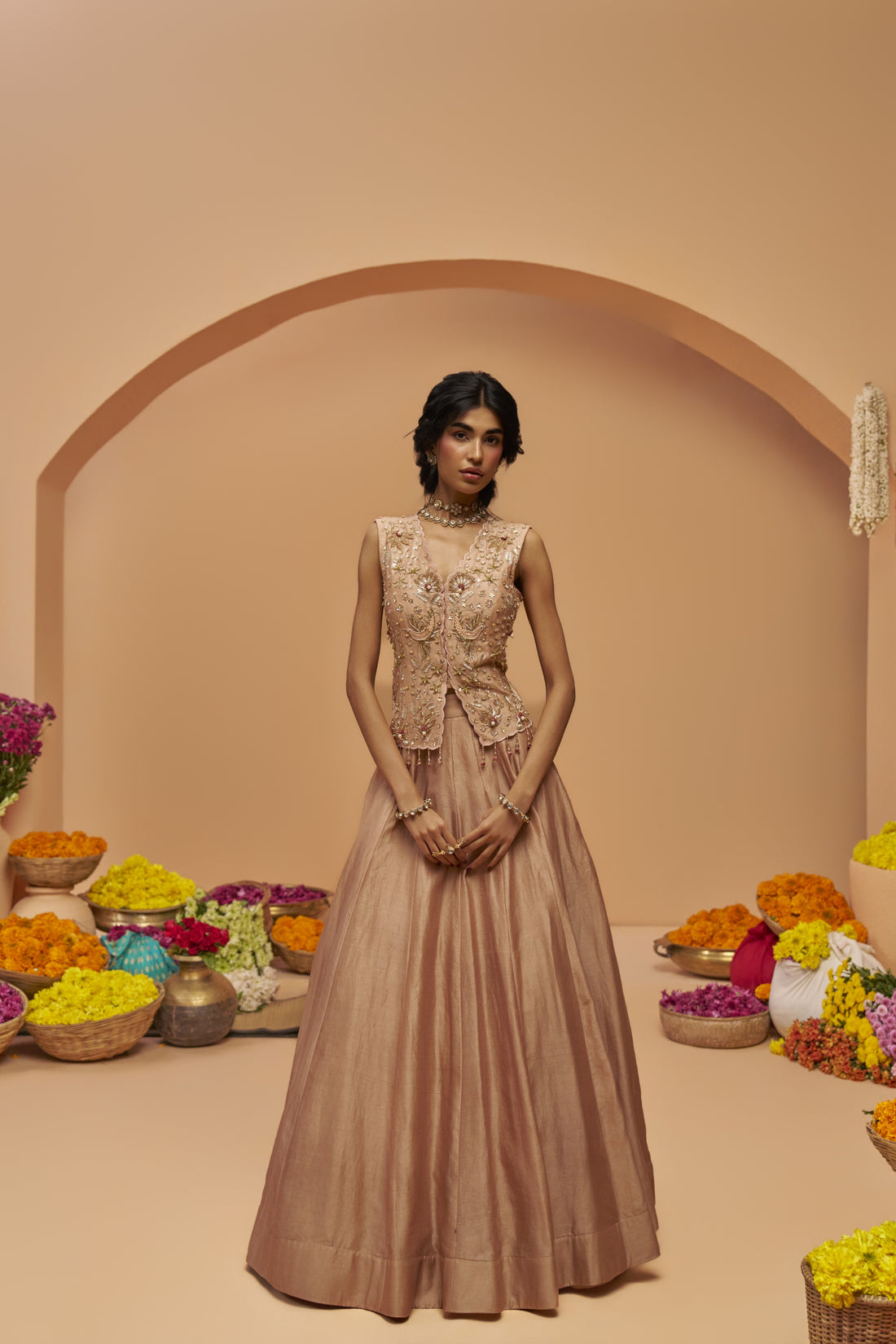 Beige Kali Lehenga Set