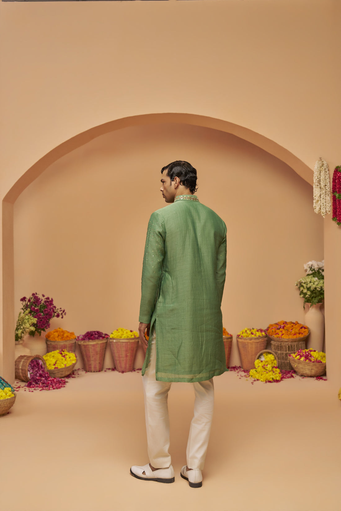 Green Badla Chanderi Kurta