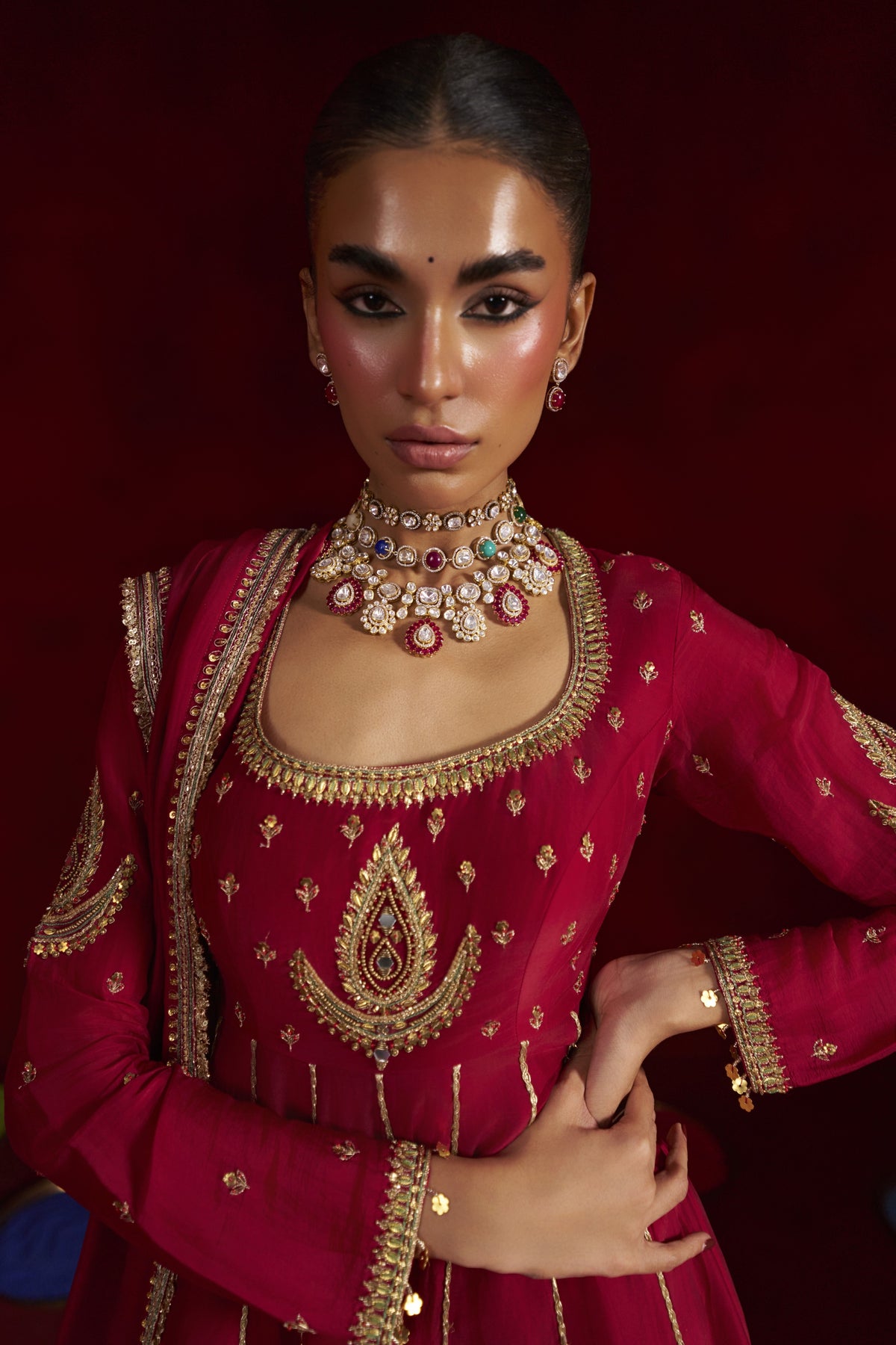 Red Anarkali Sharara Set