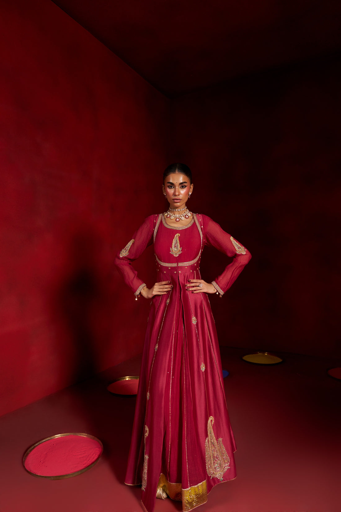 Red Anarkali Jacket Set