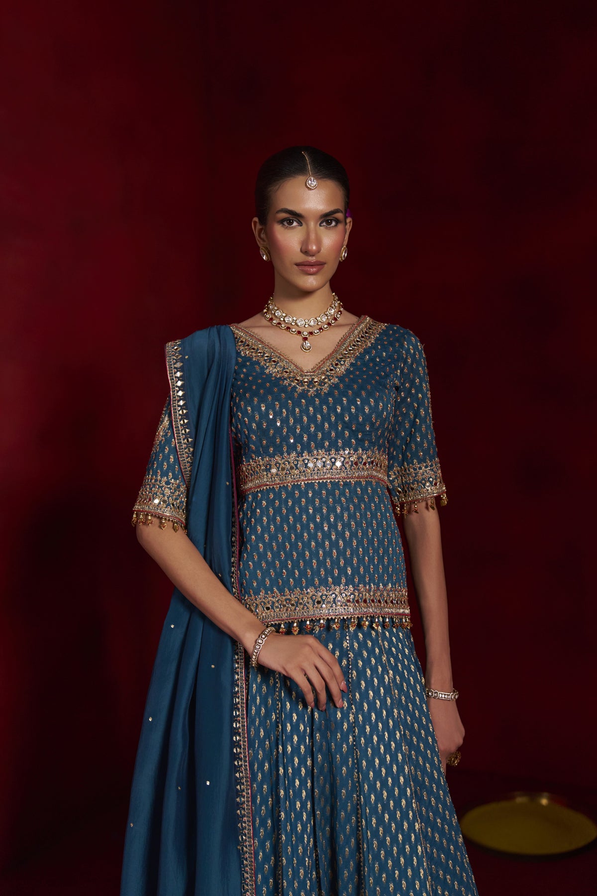 Teal Banarasi Lehenga Set