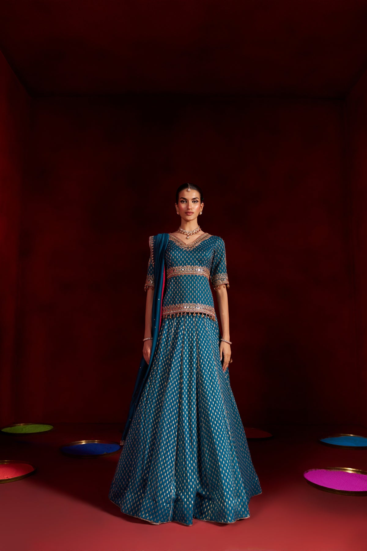 Teal Banarasi Lehenga Set