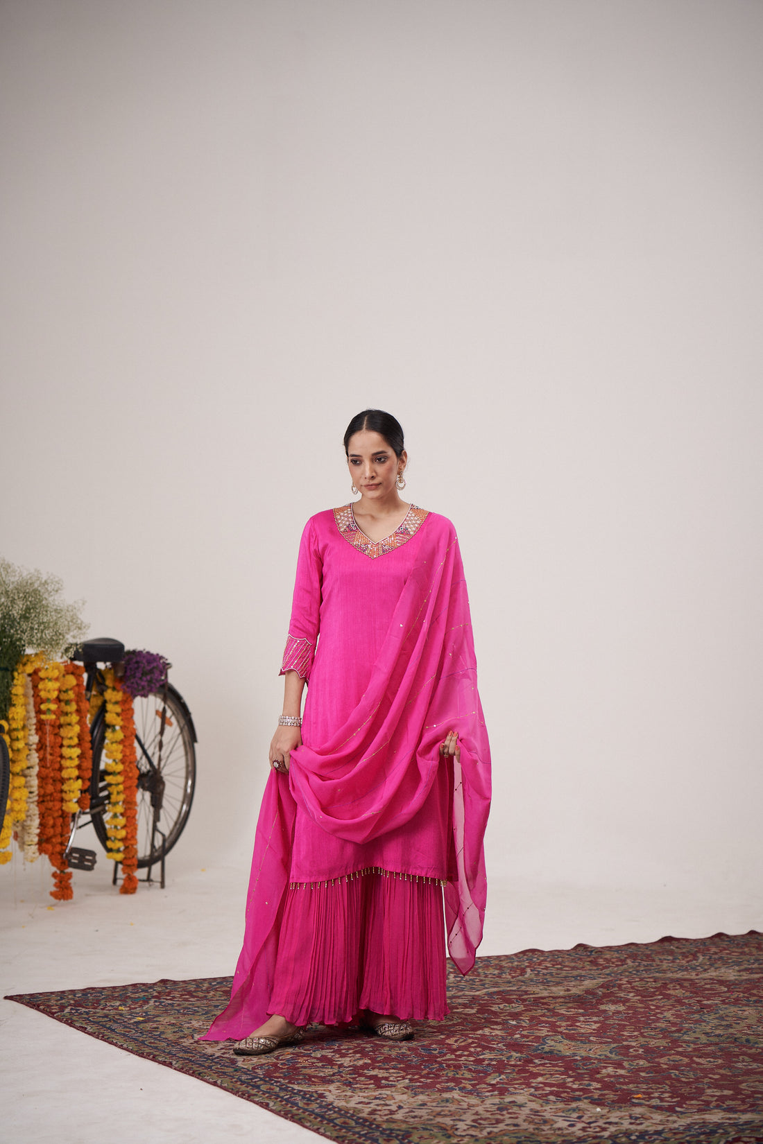 Fushcia Kurta Sharara Set