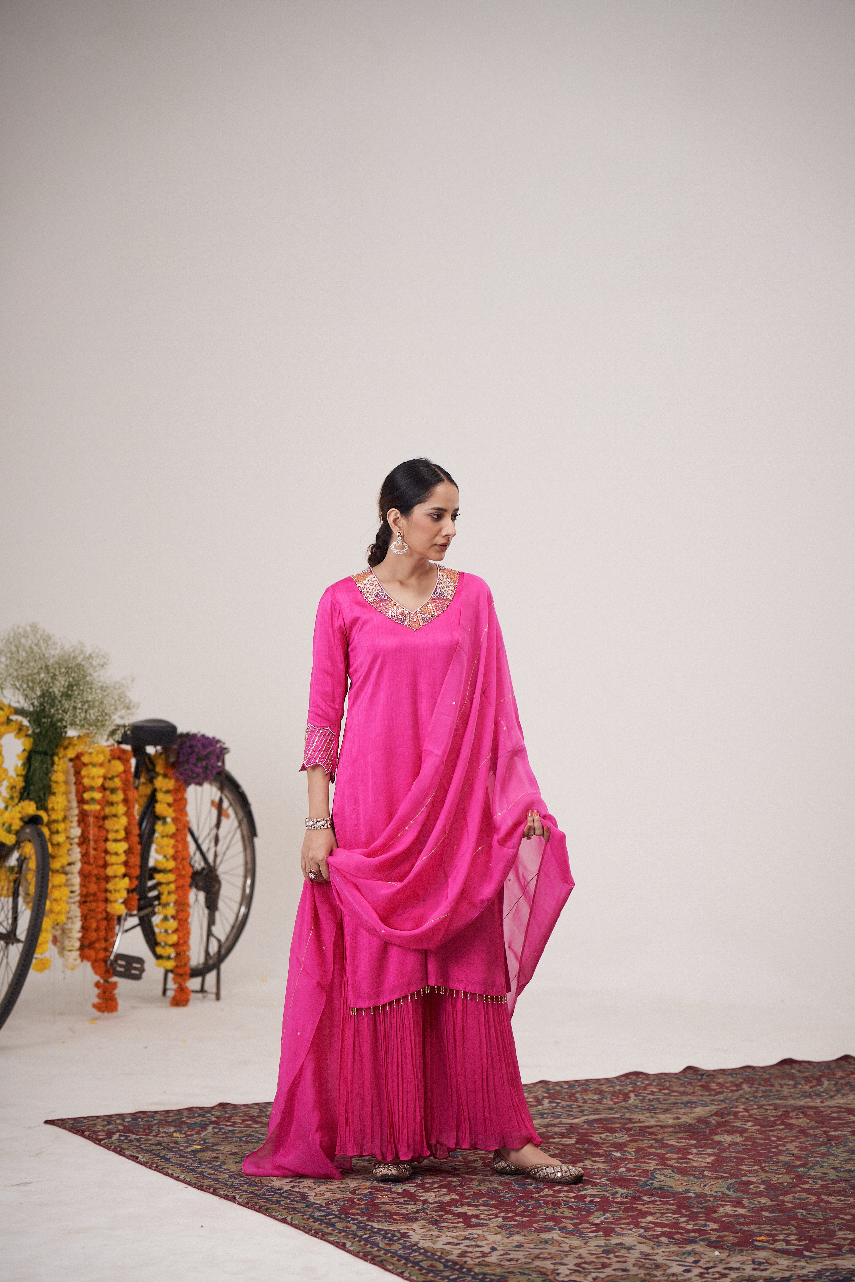 Fushcia Kurta Sharara Set