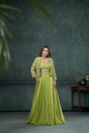 Green Organza Silk Tikki Embroidery Detailing Ghaghra Set