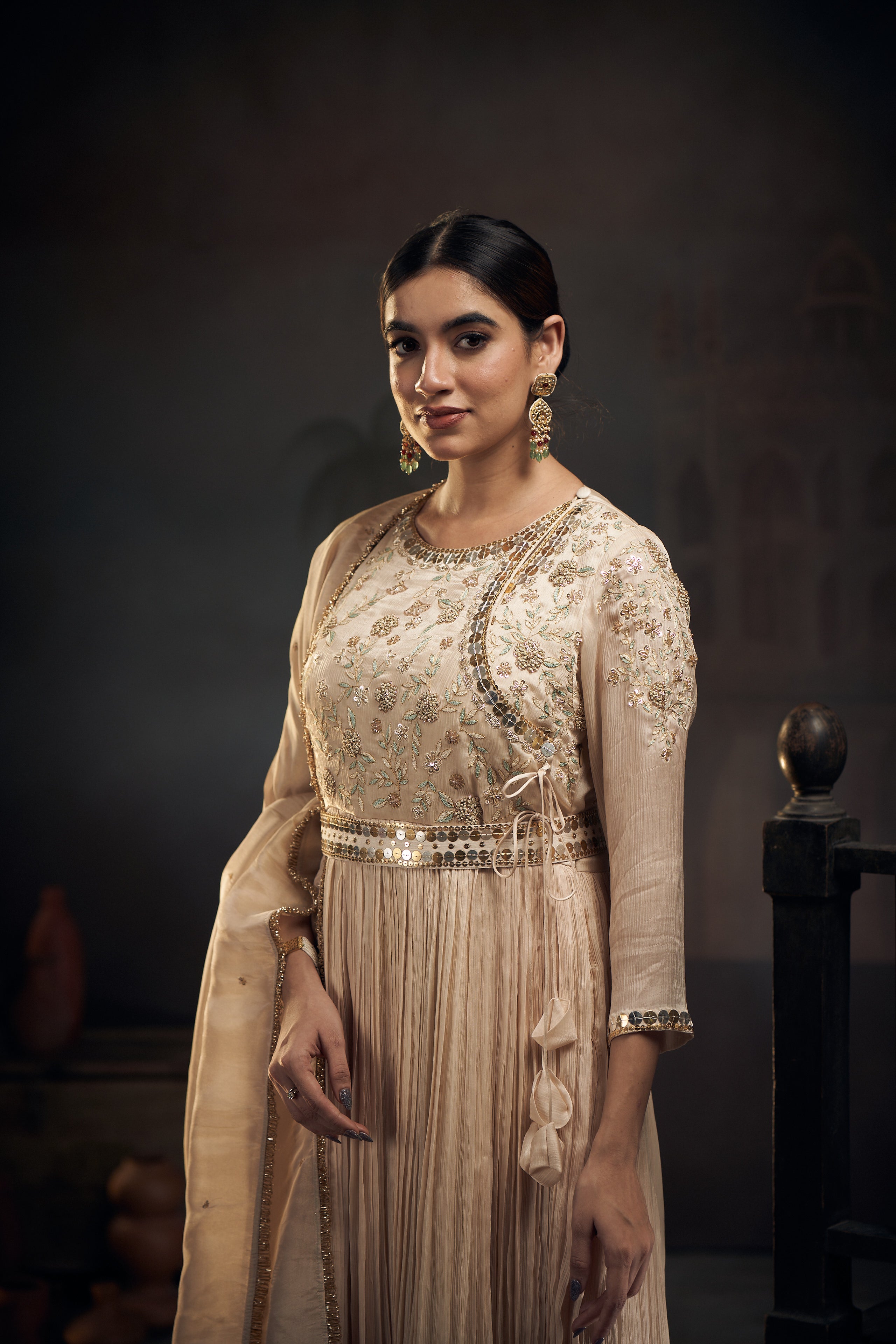 Suneri Anarkali Set