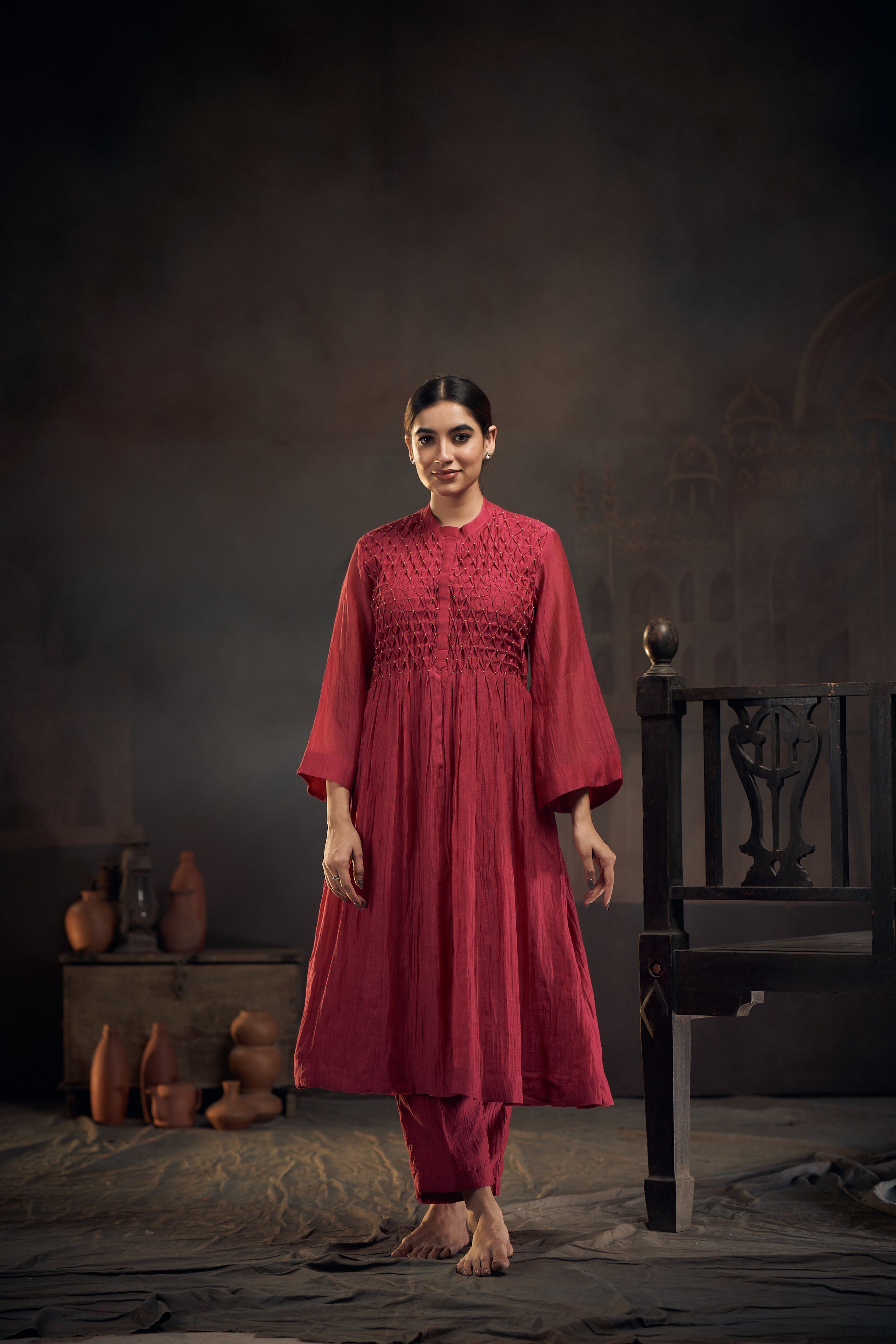 Asmani Smocking Kurta Set