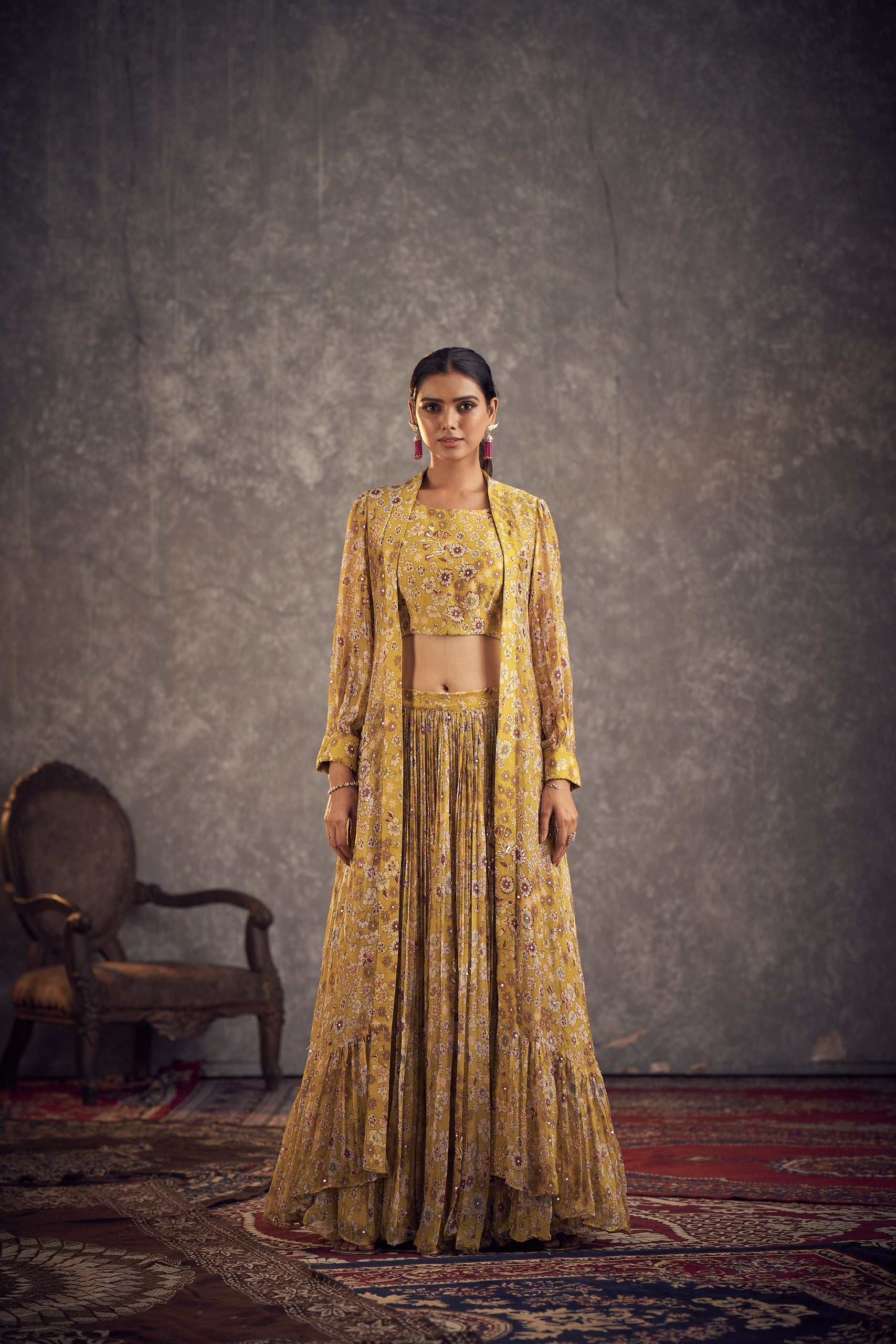 Phulai Printed Jacket Ghaghra Set