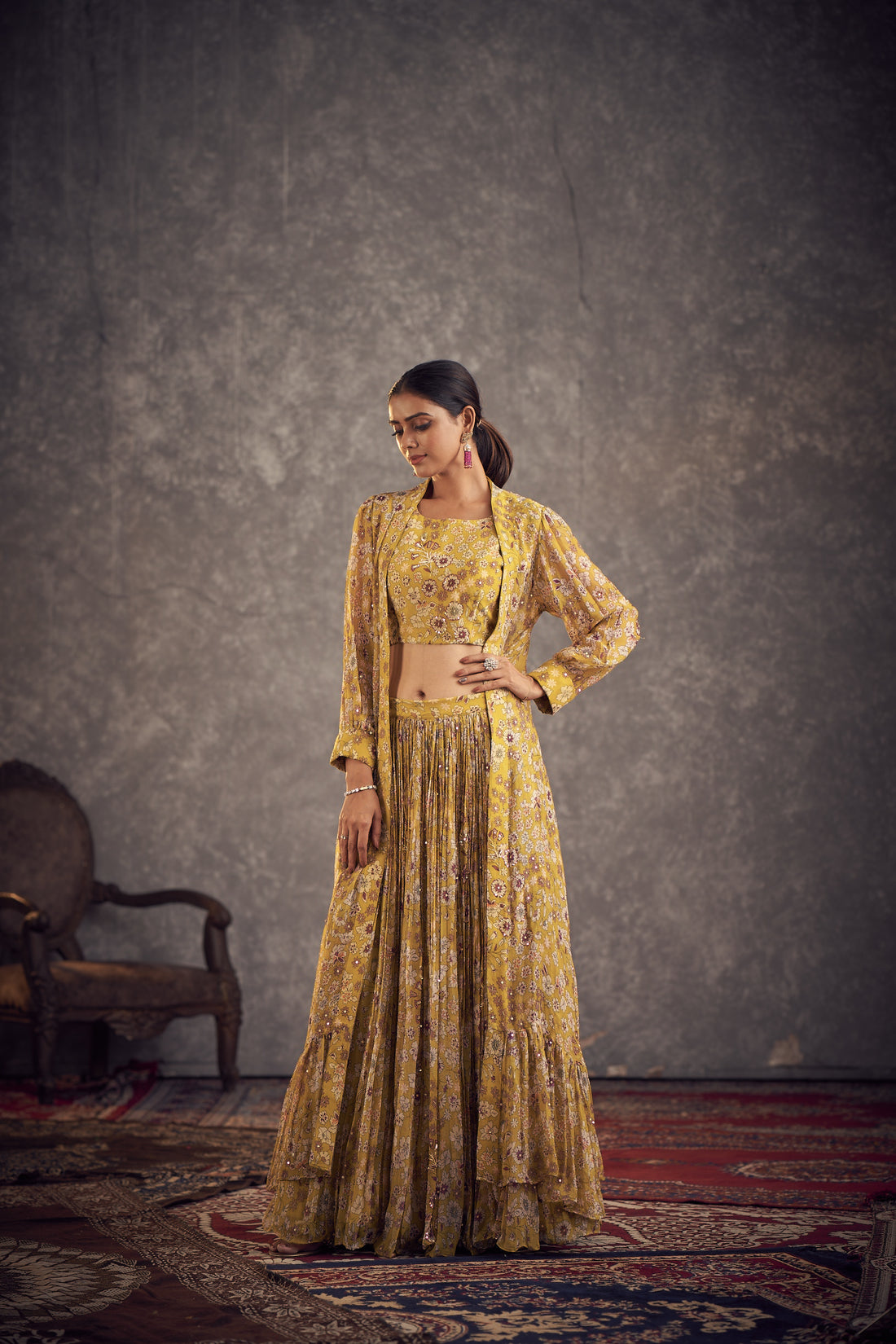 Phulai Printed Jacket Ghaghra Set