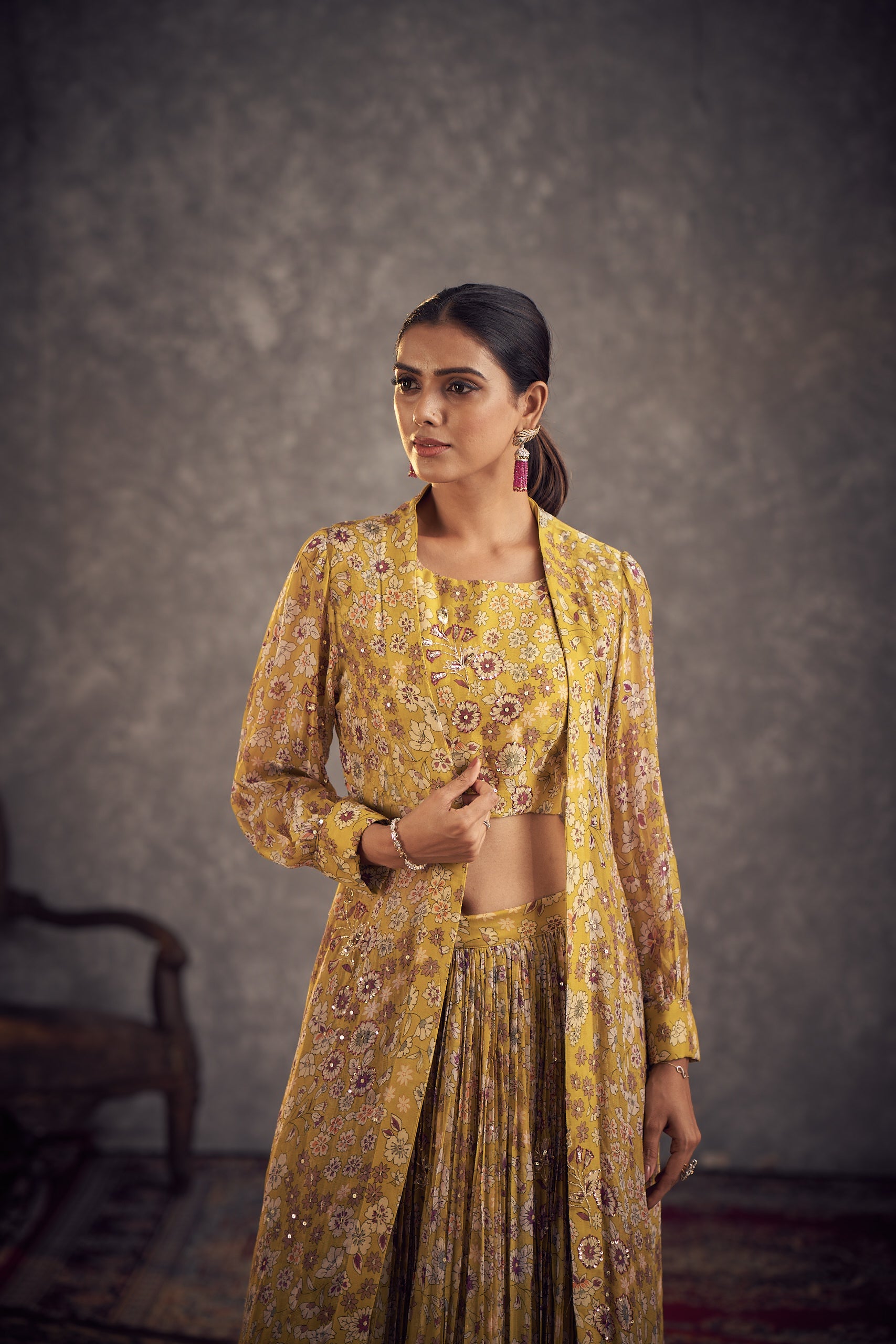 Phulai Printed Jacket Ghaghra Set