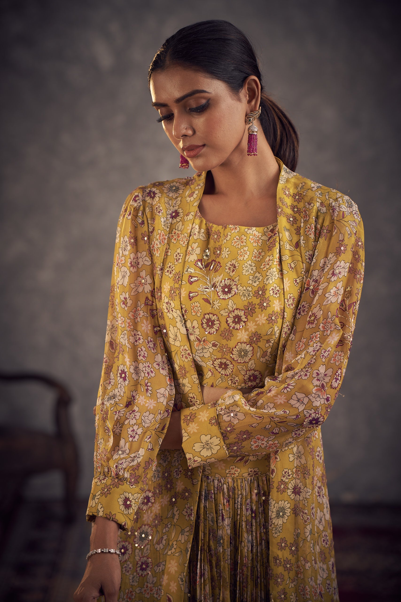 Phulai Printed Jacket Ghaghra Set