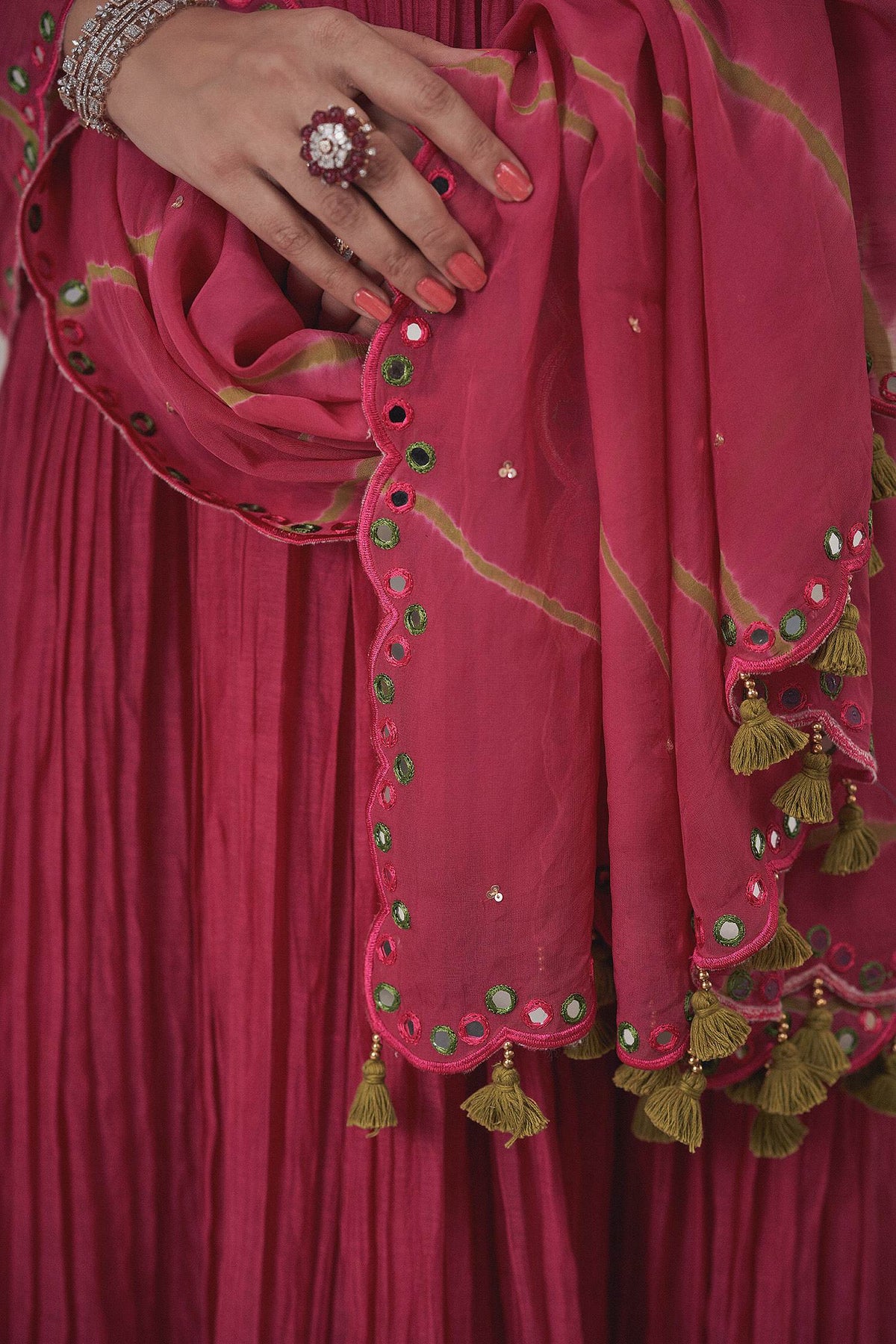 Hirika &amp; Dhruti Maroon Anarkali Malai Chanderi, Dupatta Organza Leheriya Embroidered With For Kids Online at Aza Fashions