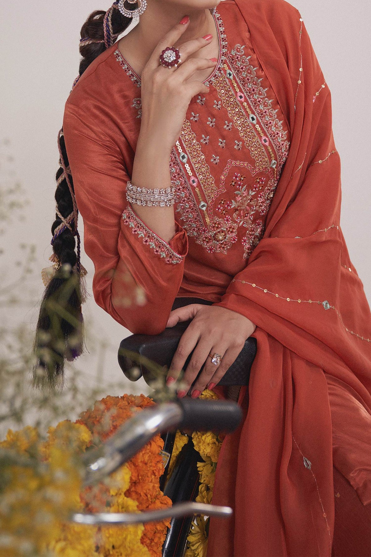 Hirika &amp; Dhruti Orange Dupatta Organza, Kurta Gajji Silk, Sharara Hand Embroidered Set For Kids Online at Aza Fashions