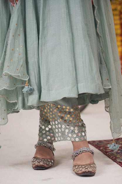 Buy Hirika &amp; Dhruti Blue Malai Chanderi Sequin, Thread And Embroidered Angarkha Pant Set For Kids Online at Aza Fashions