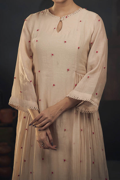 Hirika &amp; Dhruti Beige Chanderi Thread, Garden, Knots Kurta And Embroidered Pant Set For Kids Online at Aza Fashions