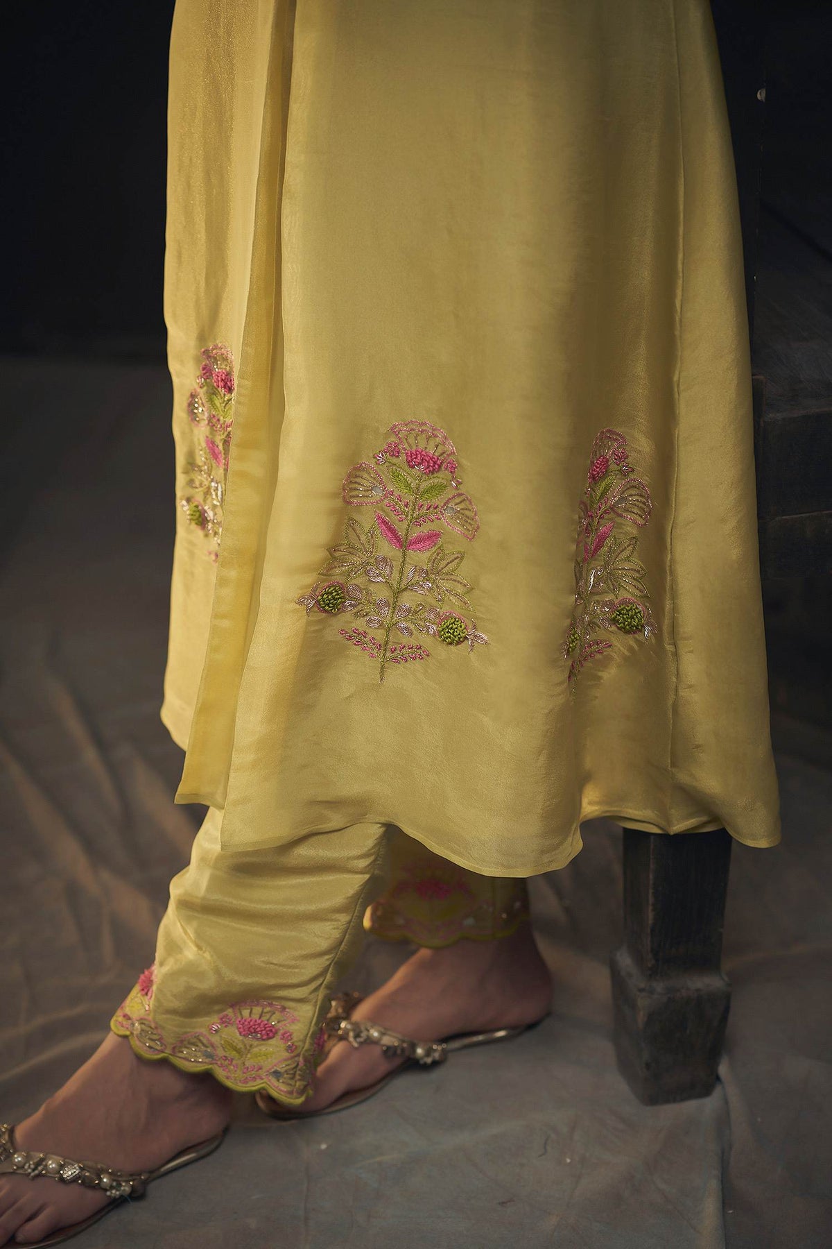 Shop Hirika &amp; Dhruti Green Tissue Floral Butta Embroidered Kurta Pant Set For Kids Online at Aza Fashions