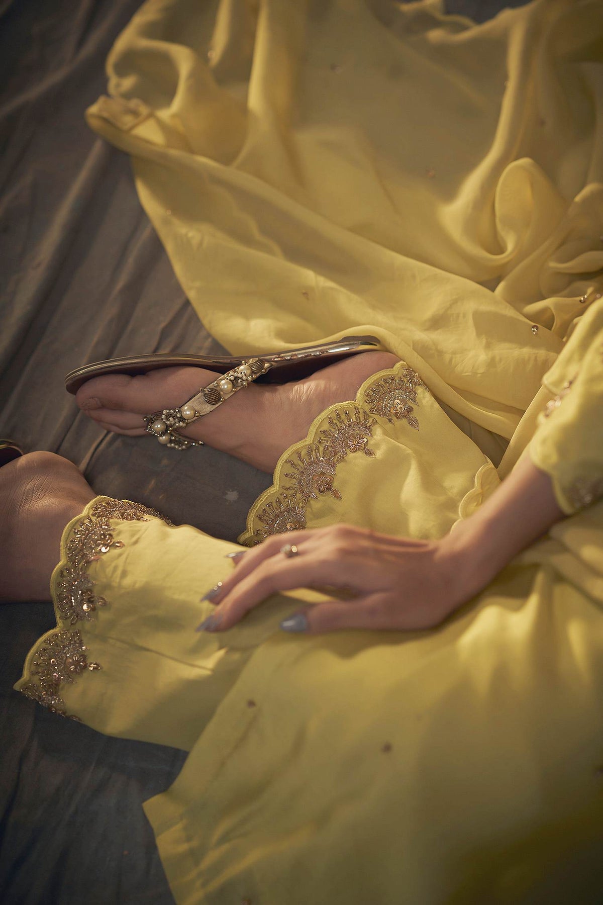 Hirika &amp; Dhruti Green Dupatta Organza, Kurta Silk Chanderi, Pant Cotton Embroidered Set For Kids Online at Aza Fashions