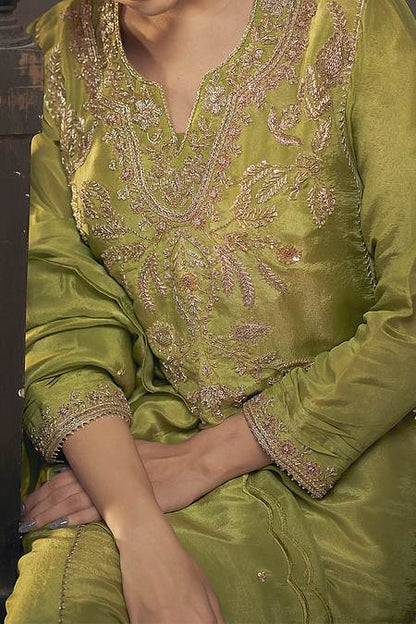 Buy Hirika &amp; Dhruti Green Tissue Zardozi Embroidered Kurta Set For Kids Online at Aza Fashions