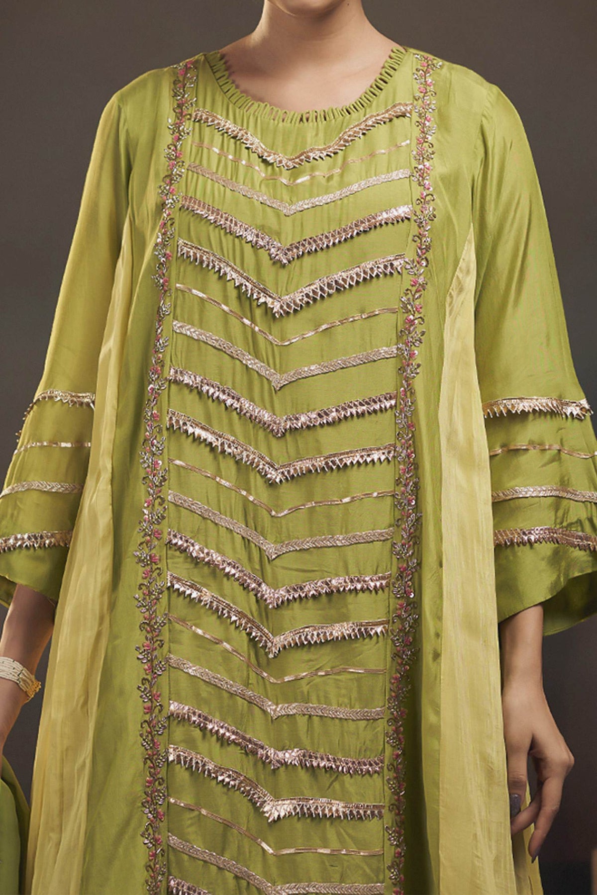 Buy Hirika &amp; Dhruti Green Organza, Cotton Silk Gota Embroidered Kurta Dhoti Pant Set For Kids Online at Aza Fashions