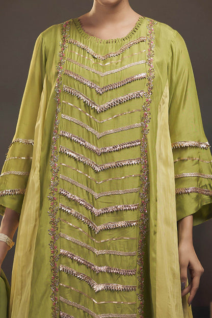Buy Hirika &amp; Dhruti Green Organza, Cotton Silk Gota Embroidered Kurta Dhoti Pant Set For Kids Online at Aza Fashions