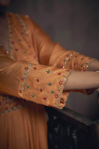 Hirika &amp; Dhruti Yellow Dupatta Organza, Pant Cotton, Kurta Gajji Embroidered Gathered Set For Kids Online at Aza Fashions