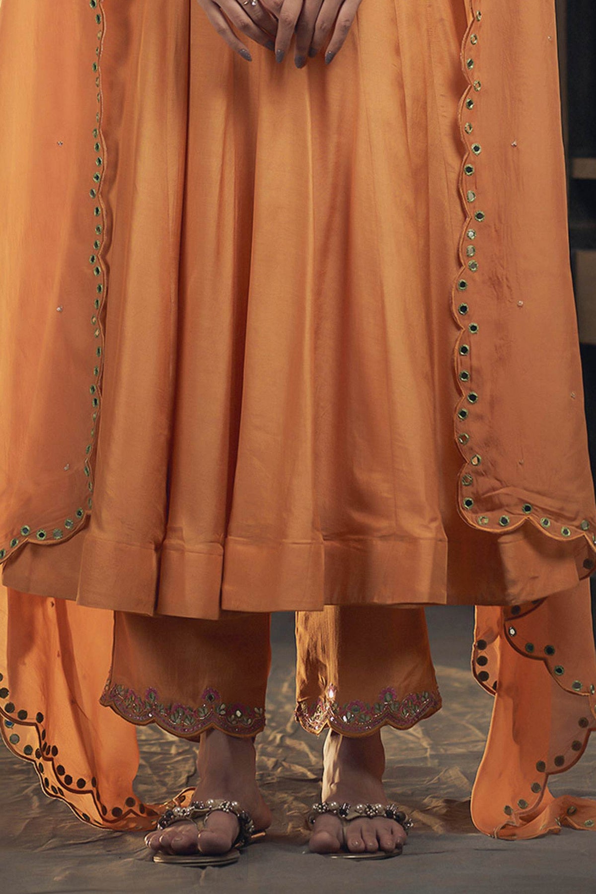 Shop Hirika &amp; Dhruti Yellow Organza, Cotton Silk Floral, Embroidered Neckline Anarkali Pant Set For Kids Online at Aza Fashions