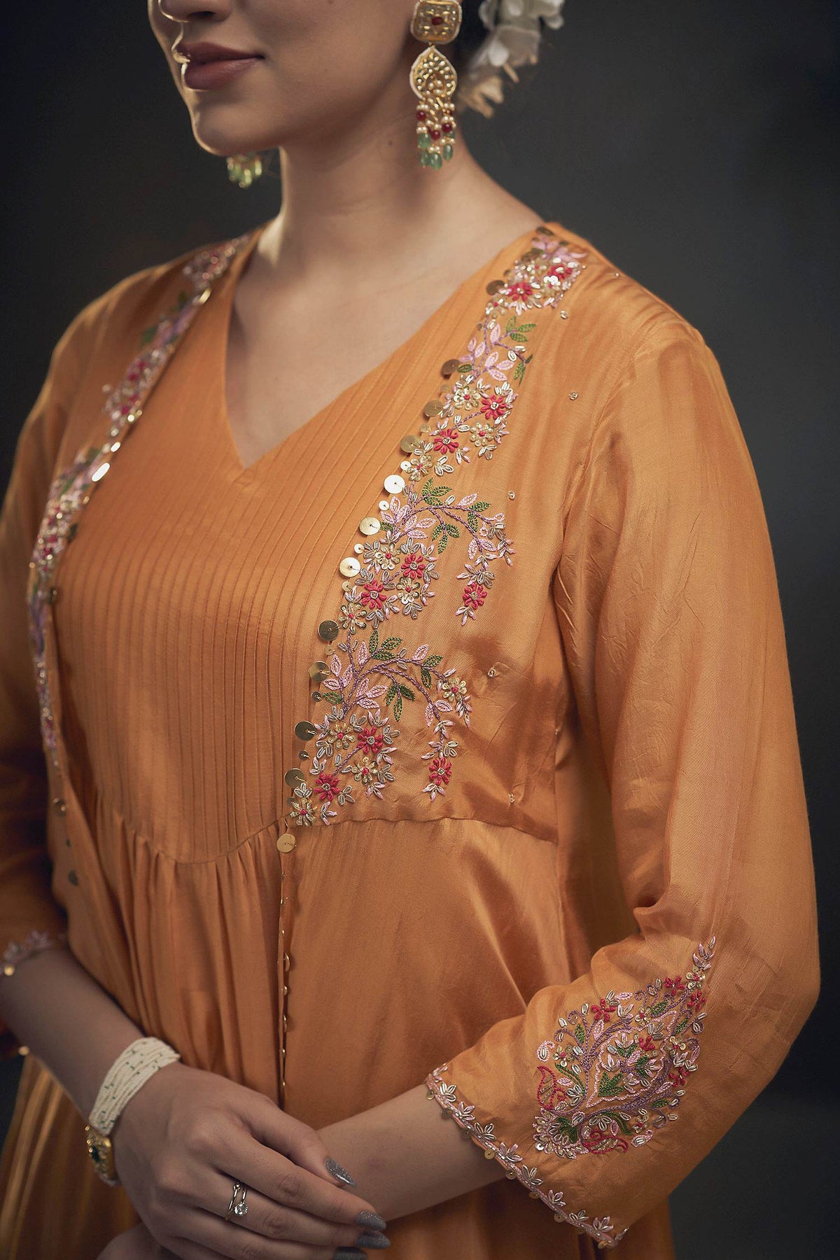 Hirika &amp; Dhruti Yellow Cotton Silk Floral, Sequins, Thread Embroidered Jacket Kurta And Pant Set For Kids Online at Aza Fashions