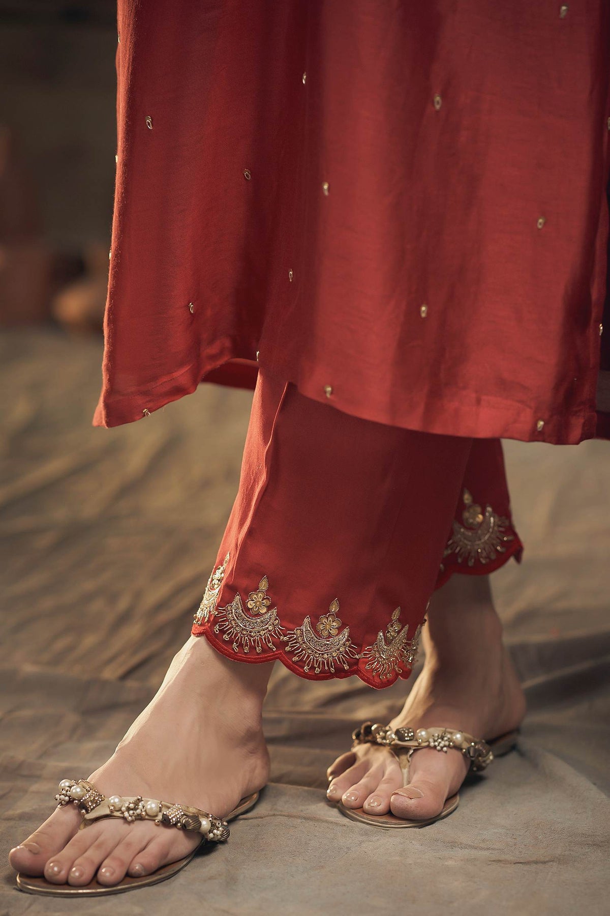 Hirika &amp; Dhruti Red Dupatta Organza, Kurta Silk Chanderi, Pant Cotton Embroidered Set For Kids Online at Aza Fashions